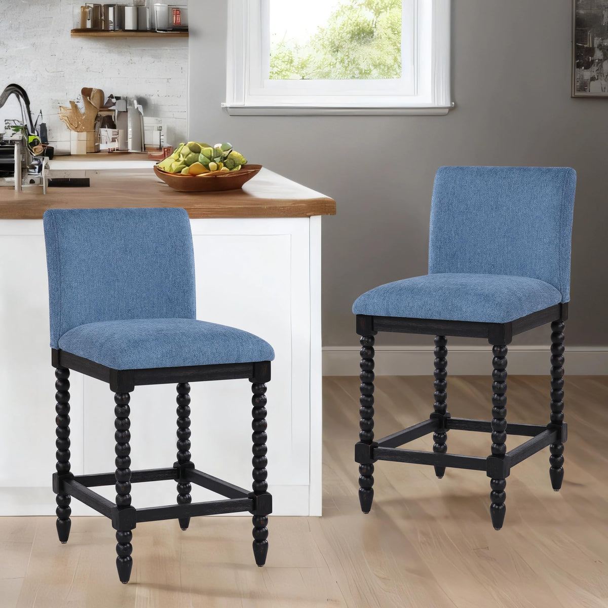 DUHOME Spindle Counter Stool with Padded Spring Seat,Wooden Bar Stools Farmhouse 26 Inch Counter Height Stools Chairs with Spindle Back for Kitchen Island