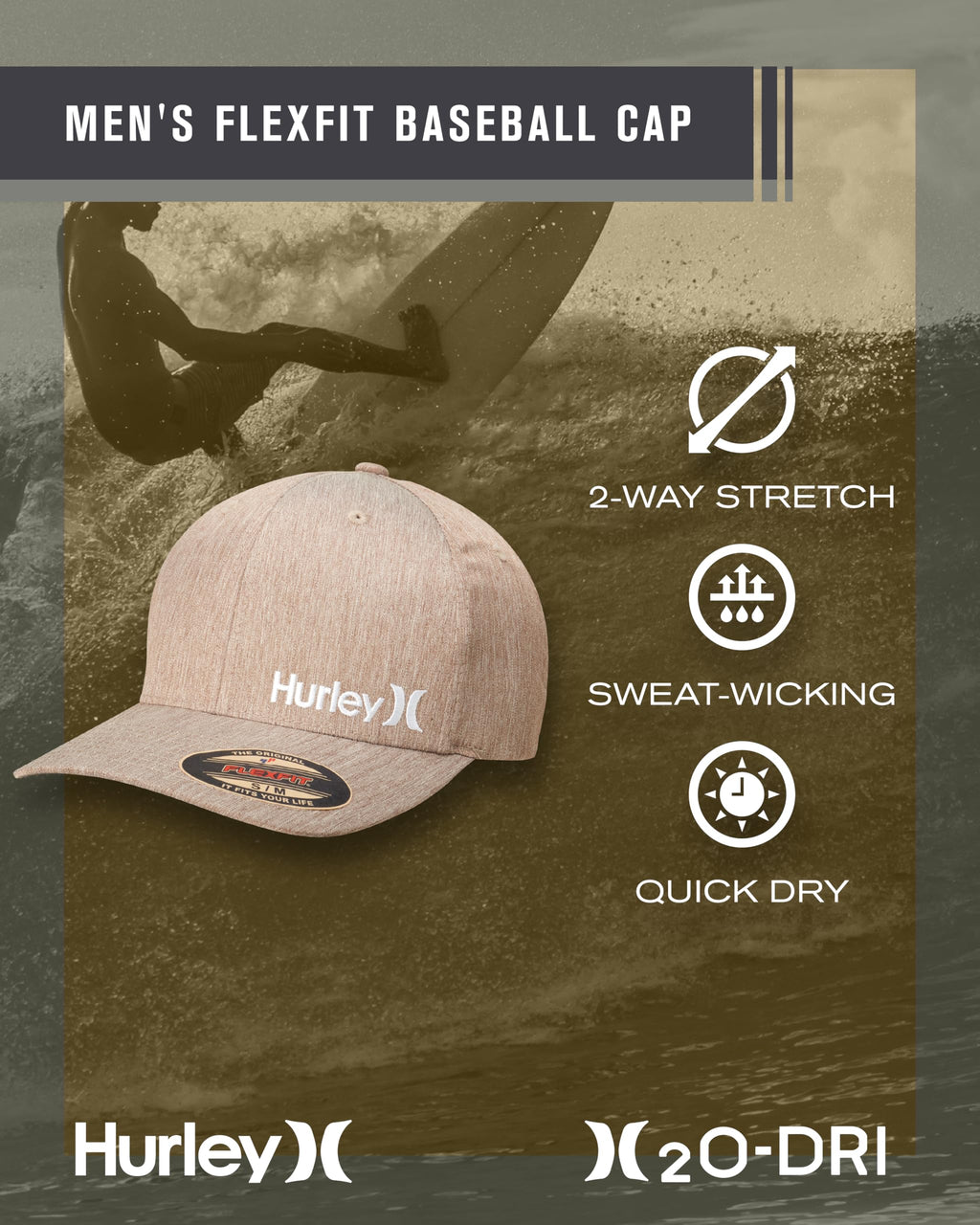 Hurley mens One & Only Corp Flexfit Perma Curve Bill Baseball Hat