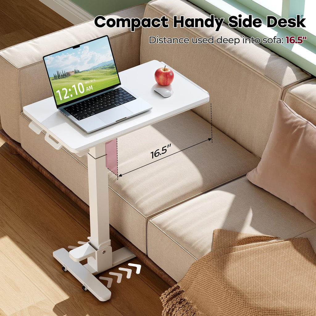 Foldable Mobile Standing Desk, 27 Inch Small Rolling Laptop Cart Height Adjustment, 90° Tiltable Sofaside Table, No Assembly Needed Portable Computer Workstation, Black