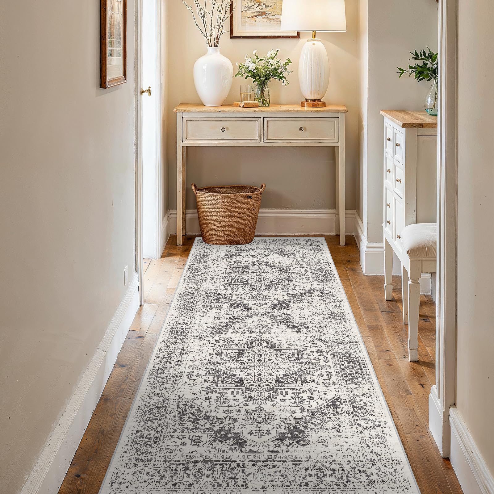 2x5 Washable Kitchen Runner Rug - Soft Low Pile Floral Animal Cat Print Rugs with Non-Slip Backing Waterproof Stain-Resistant Indoor Carpet for Hallway Entryway Bathroom Bedroom (Black)