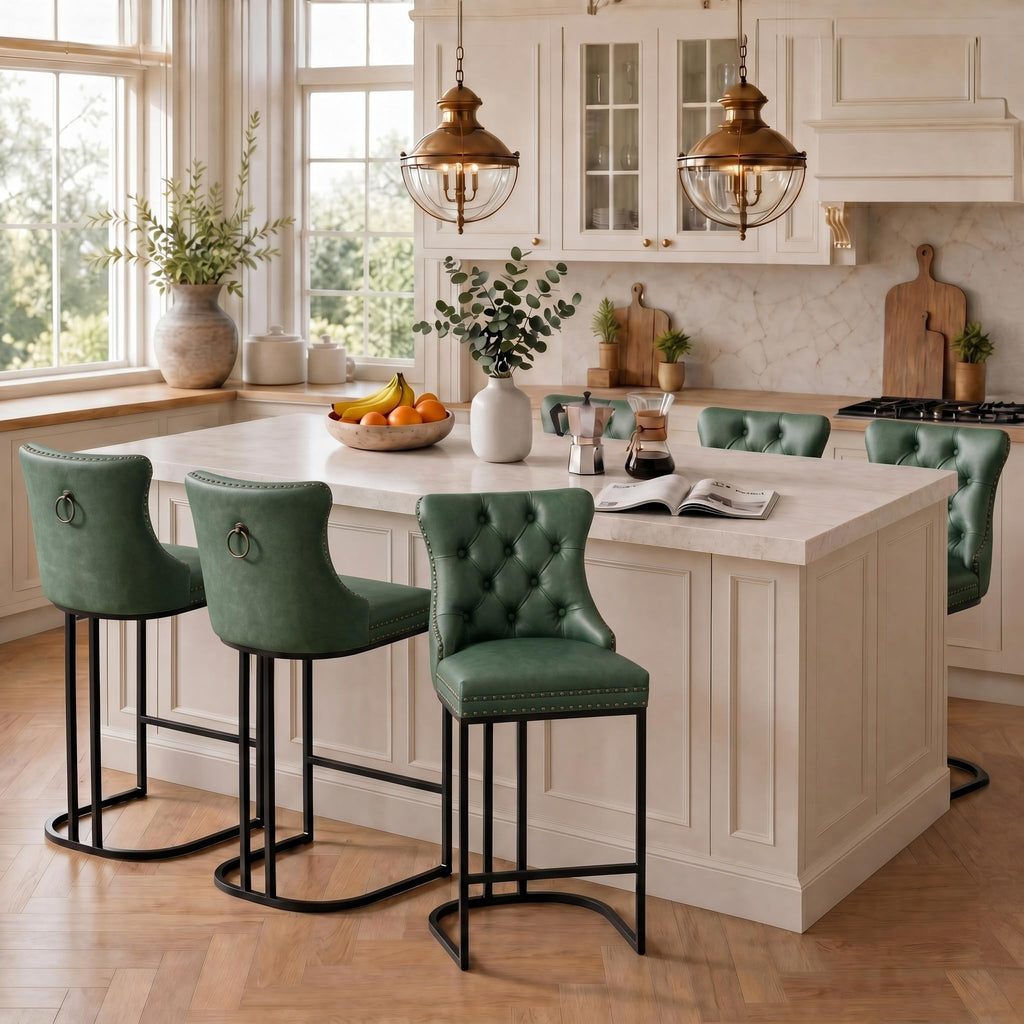 UVV Counter Height Bar Stools Set of 1, 26" Modern Barstools with Back, Velvet Upholstery Counter Chairs with Metal Legs for Kitchen Island, Bar, Counter, Beige