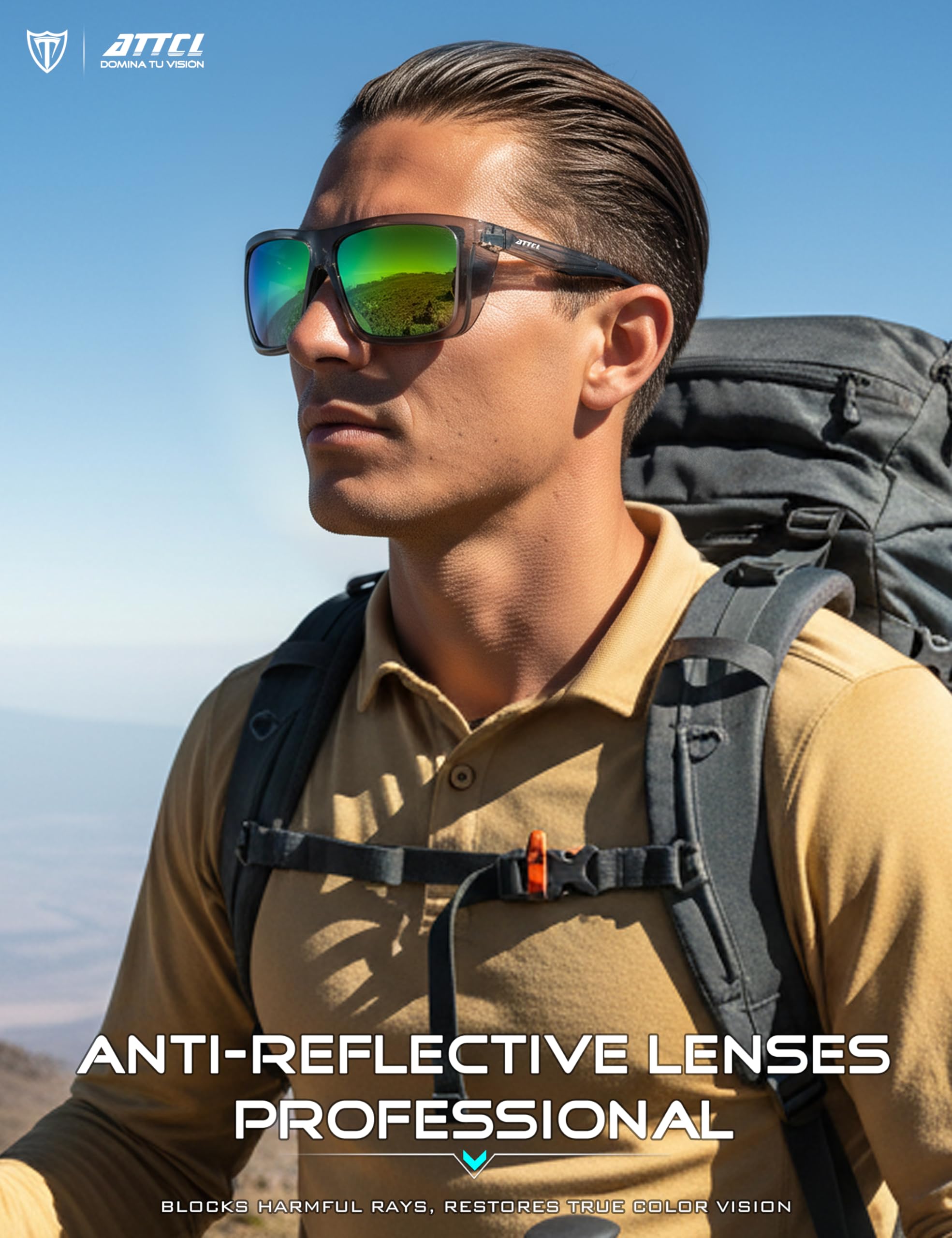 ATTCL Sports Polarized Sunglasses for Men: Secure Anti-Slip Lightweight TR90 Square Frame UV Protection for Driving Fishing