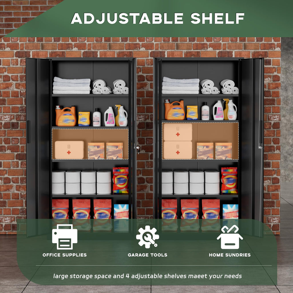 Greenvelly Metal Storage Cabinet, 36" Locking Storage Cabinet with Doors and Shelves, Lockable Storage Cabinets for Home Office, Utility Locker Cabinet, Steel Garage Cabinet with 2 Keys, Black