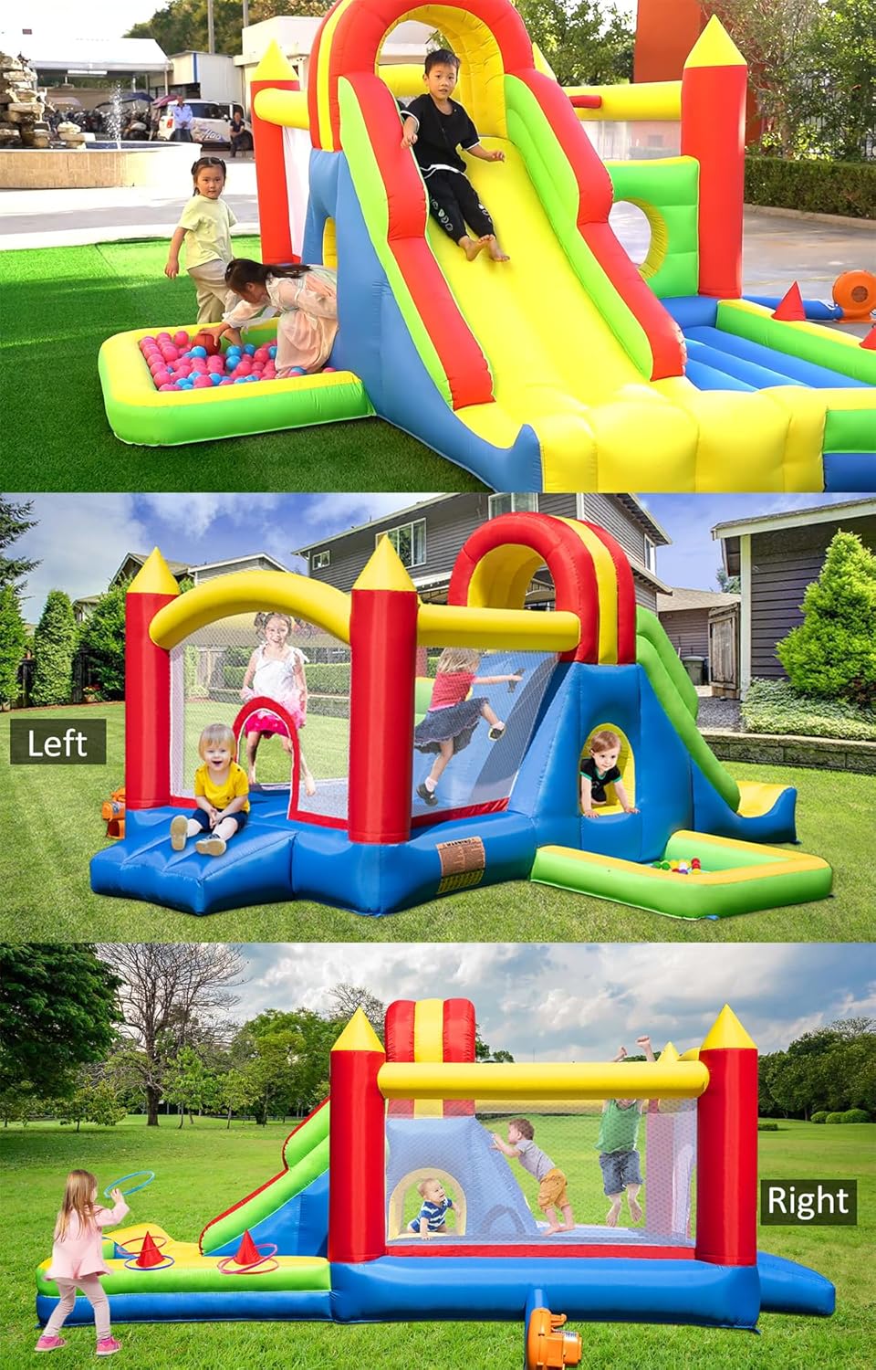 HuaKastro Large Bounce House for Big Kids – Inflatable Playground with Tall Slide, Climbing Wall, Water Pool, Bouncy Ball Pit, Tunnel, Ring Toss Cones, Perfect for Backyard Party Family Gatherings