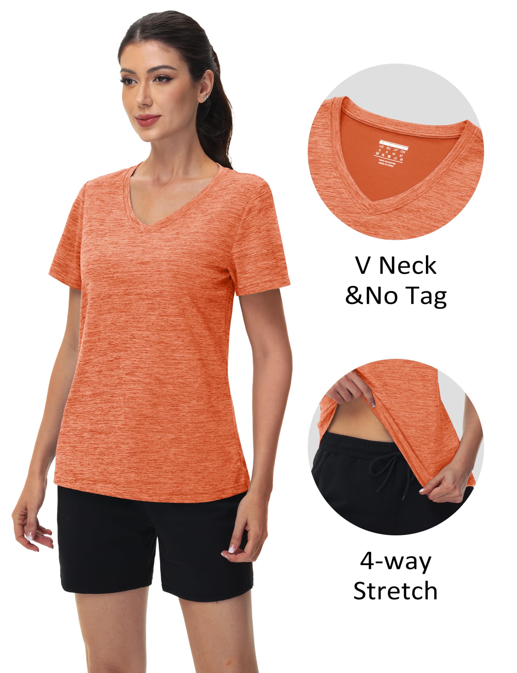 MAGCOMSEN Workout Tops for Women UPF 50+ Quick Dry Short Sleeve Sun Protection V-Neck Shirts Lightweight Hiking T Shirts