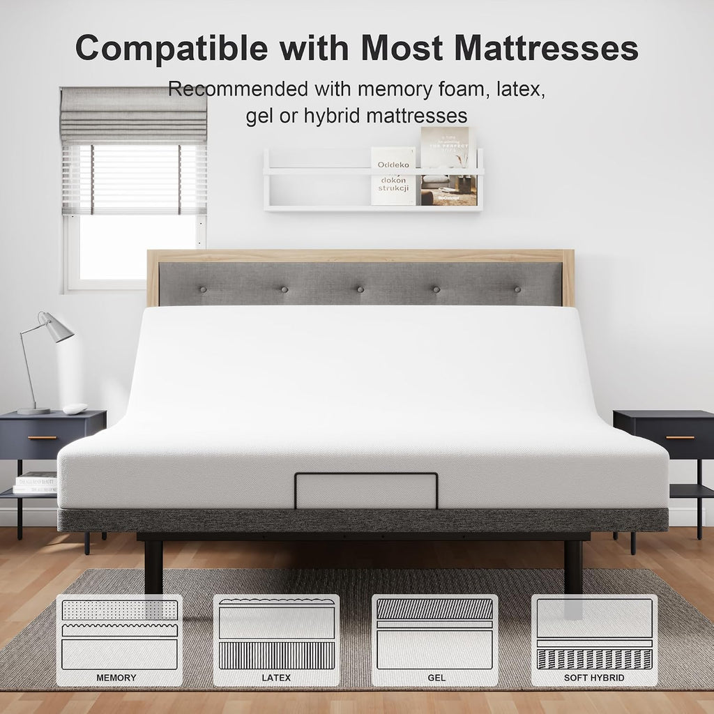 GOLDORO King Size Adjustable Bed Frame, Electric Bed Base, Wireless Remote Control, Whisper Quiet Durable Motor, Independent Head and Foot Incline, Padded Edge