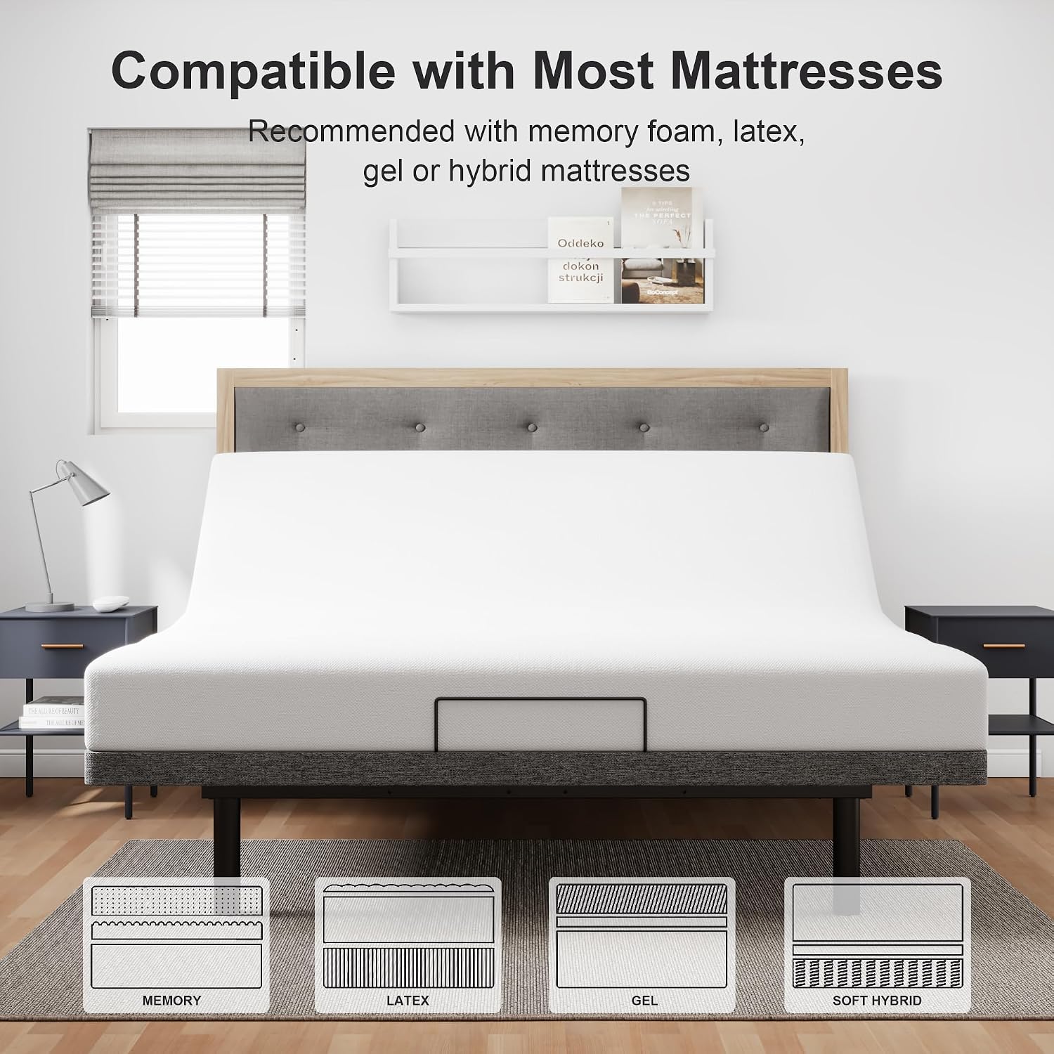 GOLDORO King Size Adjustable Bed Frame, Electric Bed Base, Wireless Remote Control, Whisper Quiet Durable Motor, Independent Head and Foot Incline, Padded Edge