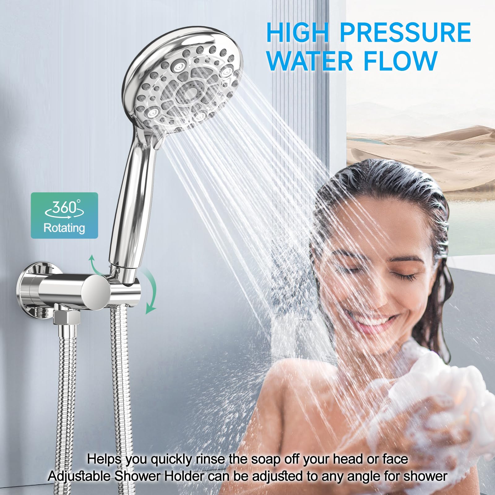 EMBATHER Shower Faucets Sets Complete, with 3 Setting High Pressure Shower Head Combo, Bathroom Wall Mounted Rainfall Shower System Fixtures with 8-Mode Handheld Spray, Brushed Nickel