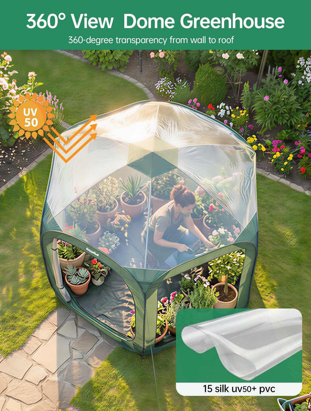 Porayhut Pop Up Greenhouse Tent,Portable X-Large Walk-in Flower House ,Indoor Outdoor Gardening Plant Sunshine Room with PE Mesh Cloth Cover for Protecting Plant from Cold Frost & Birds
