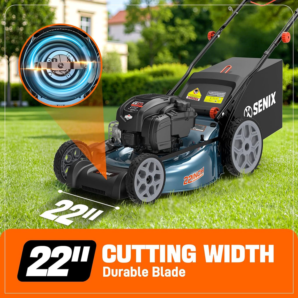 SENIX 22" Gas Lawn Mower, 163cc Self Propelled Gas Powered Lawnmower with B&S 4-Cycle Engine, 3-in-1 Walk-Behind Push Lawn Mowers, 6-Position Height Adjustment, cortadora de pasto, LSSG-H1