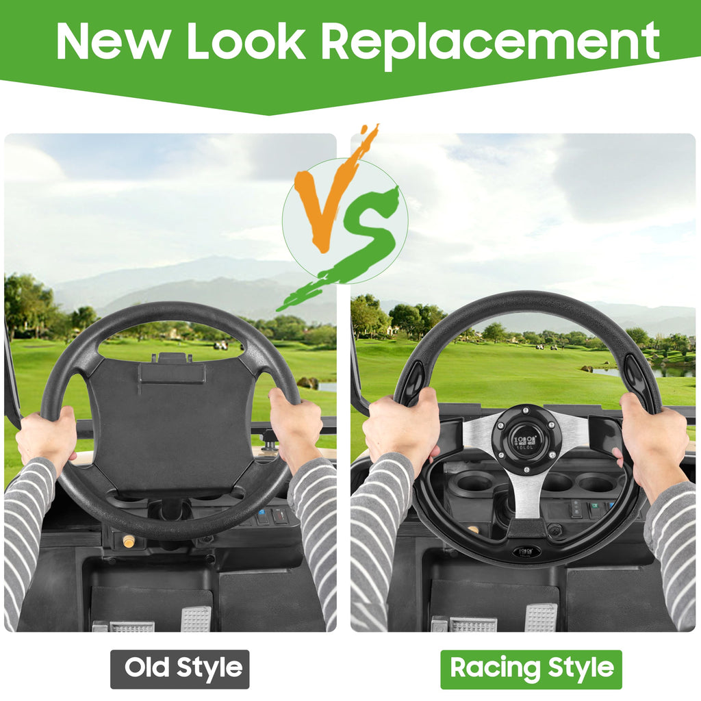 10L0L Golf Cart Steering Wheel, 13' Universal Fit for EZGO TXT/RXV, Club Car DS/Precedent, Yamaha G2-G29 (Carbon Black)