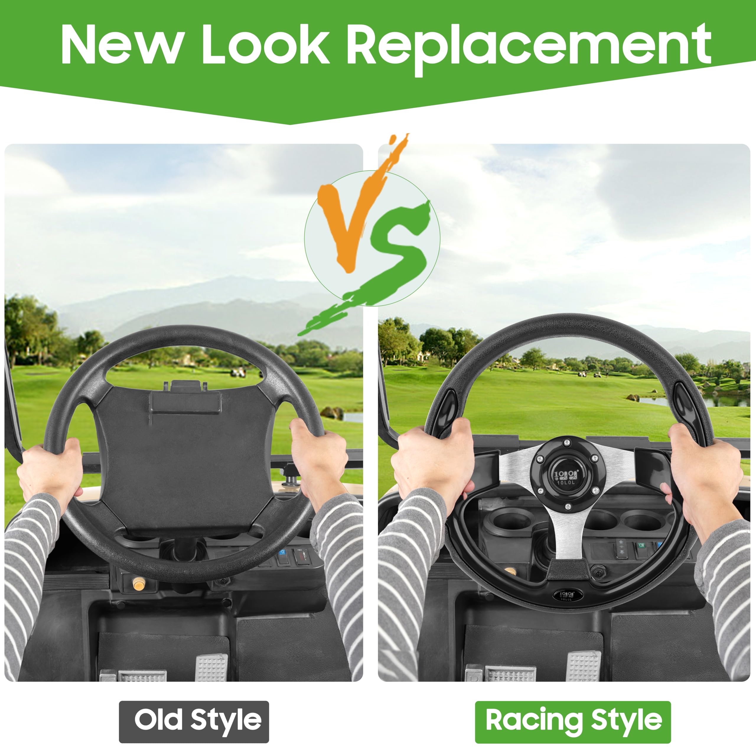 10L0L Golf Cart Steering Wheel, 13' Universal Fit for EZGO TXT/RXV, Club Car DS/Precedent, Yamaha G2-G29 (Carbon Black)