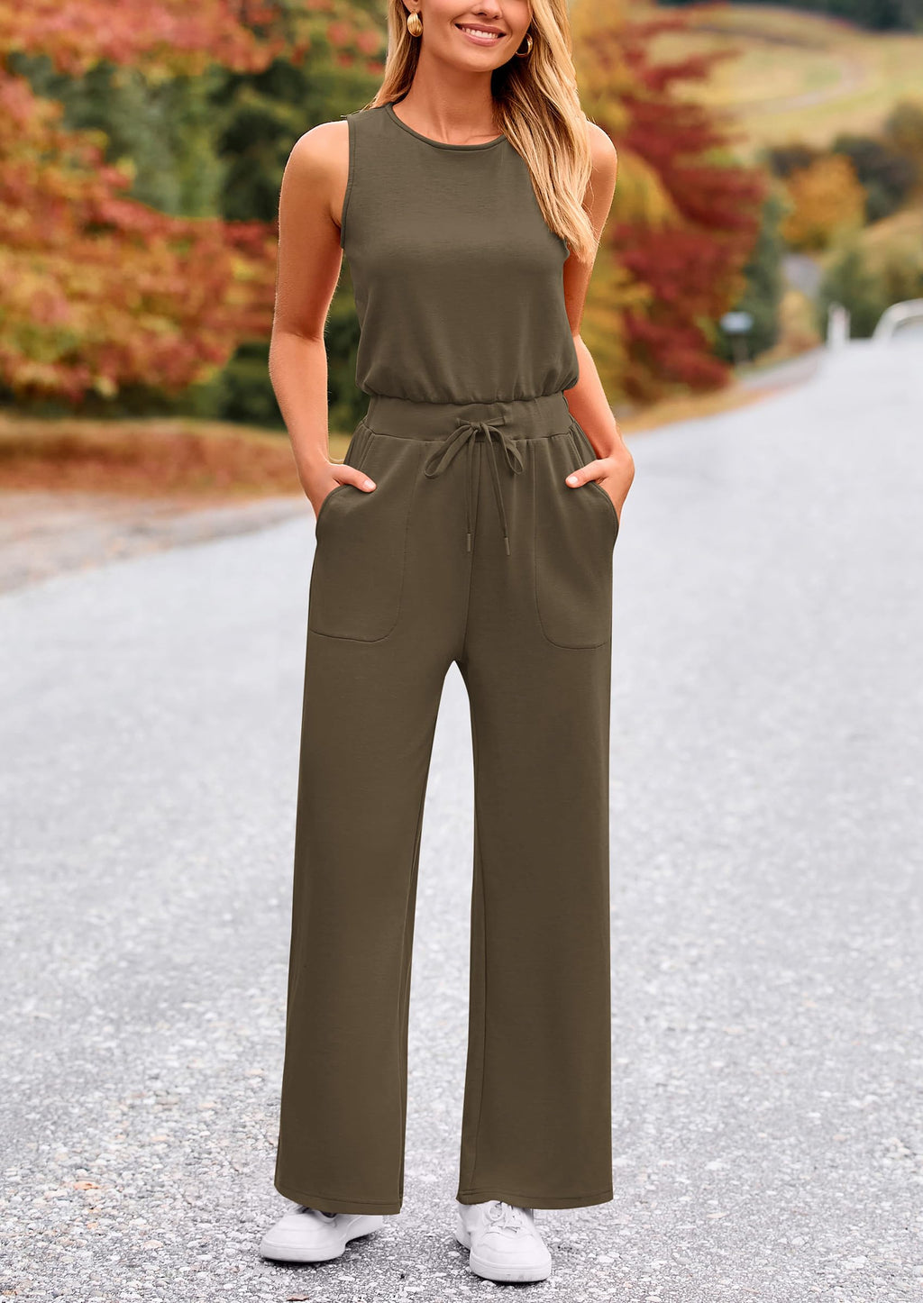 PRETTYGARDEN Jumpsuits for Women Casual 2026 Summer Sleeveless Wide Leg Pants Rompers One Piece Beach Vacation Spring Outfits