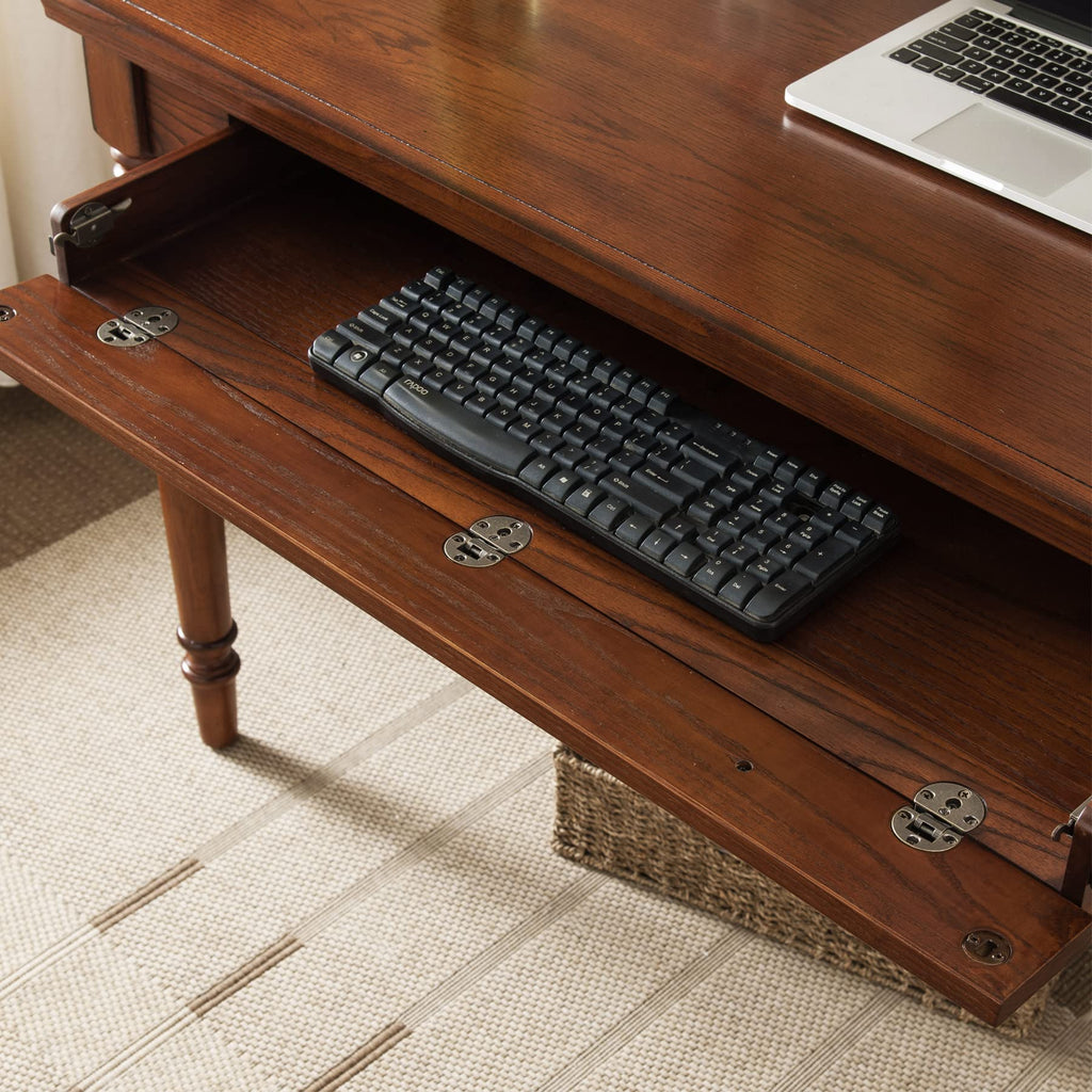 Leick Home Cottage White Turned leg Laptop Desk with Center Drawer, White