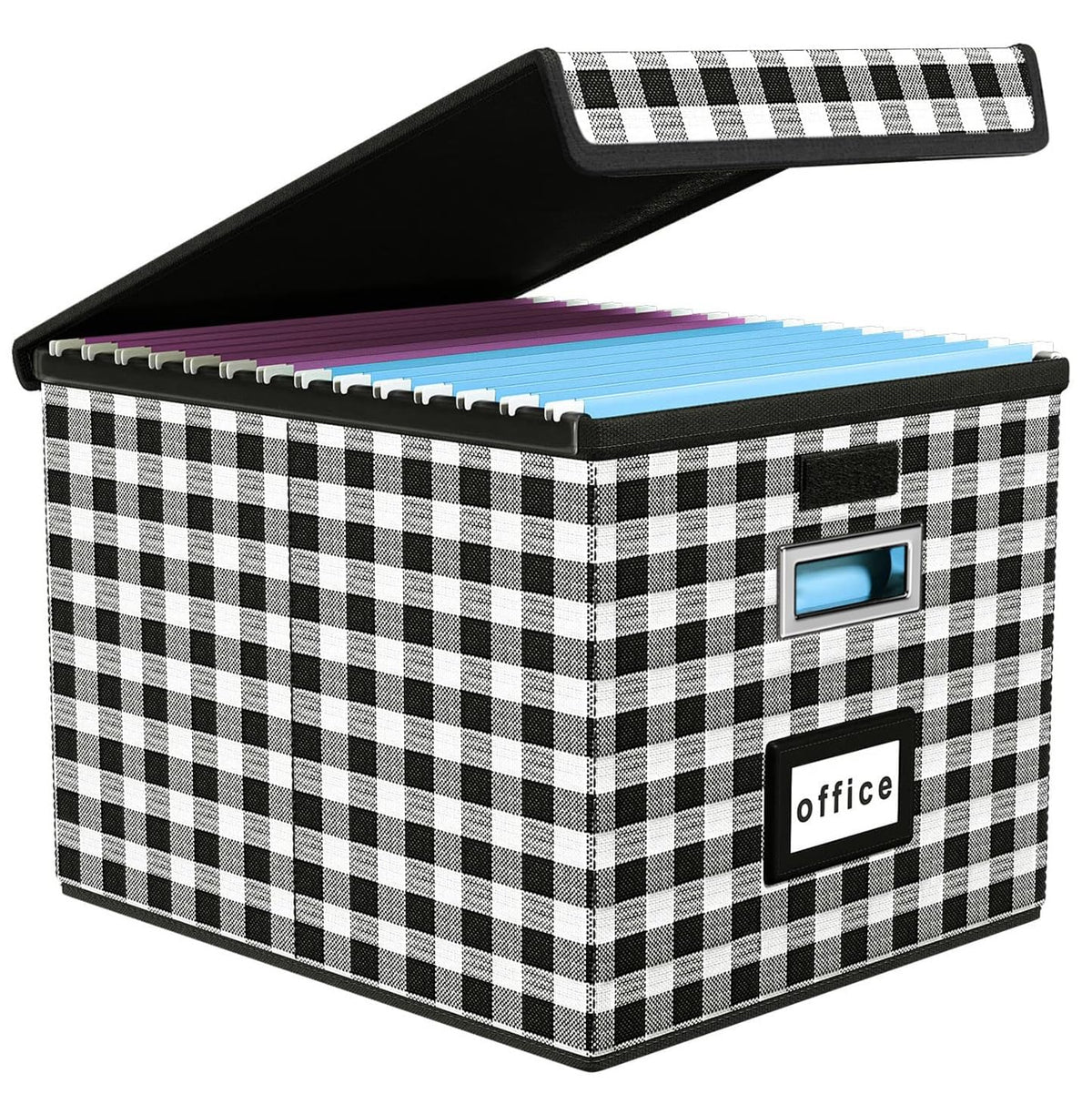 File Organizer Box with Lid, Collapsible Faux Leather Hanging File Folder Box Organizer with Plastic Slides, Decorative Home/Office Filing System Boxes for File and Folders Storage