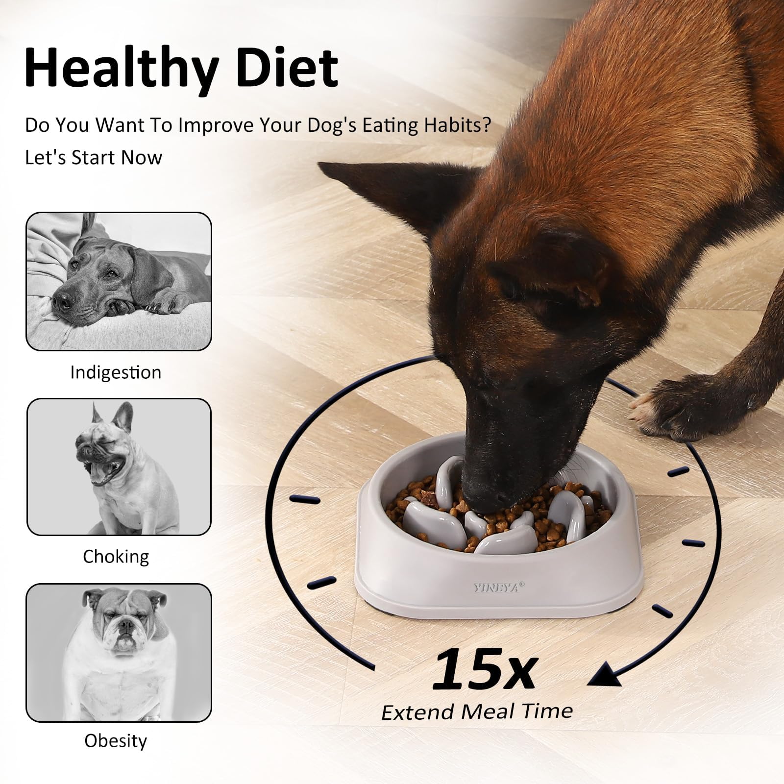 YINEYA 2PCS Anti-Choking Slow Feeder Dog Bowls Small Size Dog, Slow Feeder Cat Bowl, Supplies and Puzzle for Pet