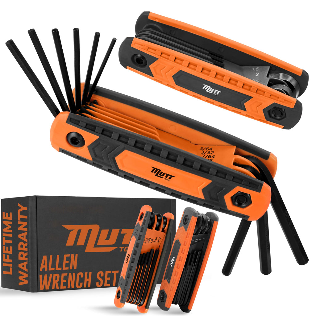 Mutt Tools 17pc Folding Allen Key Set - SAE & Metric Hex Wrench Set with Color-Coding - Compact Allen Wrench Tool for Bikes, DIY, Archery - Keys with Size Markings
