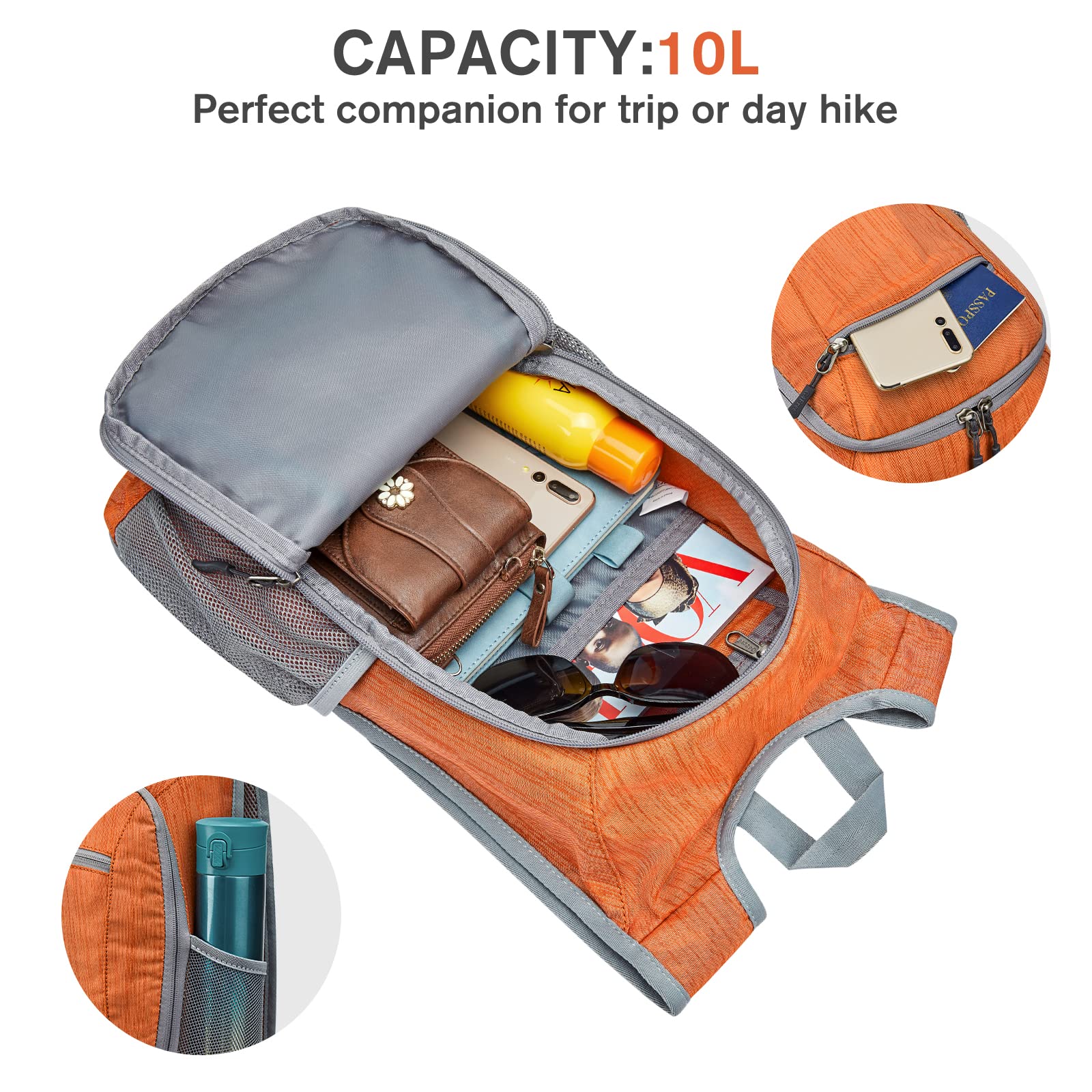 G4Free 10L/15L Hiking Backpack Lightweight Packable Hiking Daypack Small Travel Outdoor Foldable Shoulder Bag