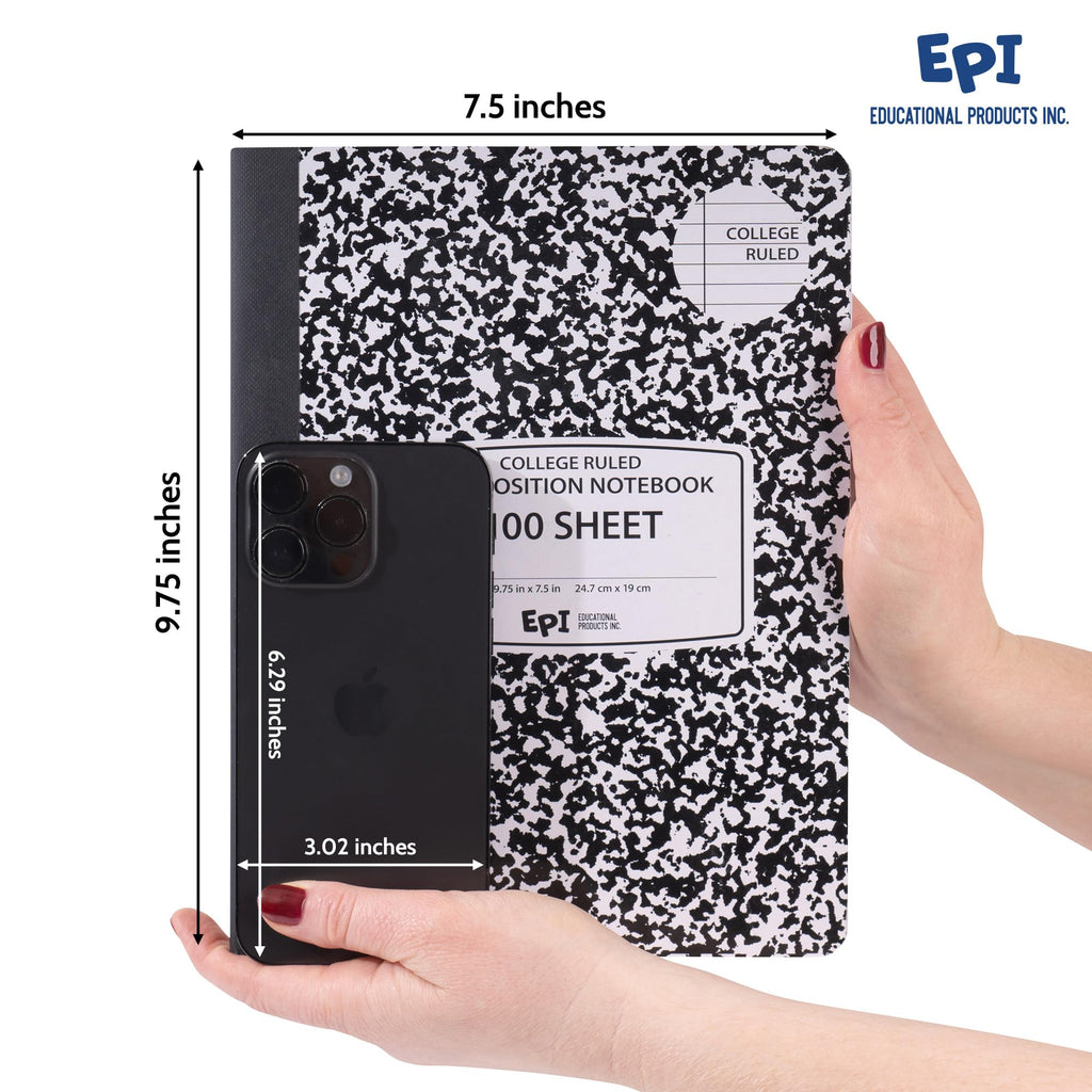 3 Pack - EPI Marble Hardcover Wide Ruled Composition Notebook | 200 Pages (100 Sheets), 9.75 x 7.5 in, Sturdy Sewn Binding | School, Office, Journaling, Notes
