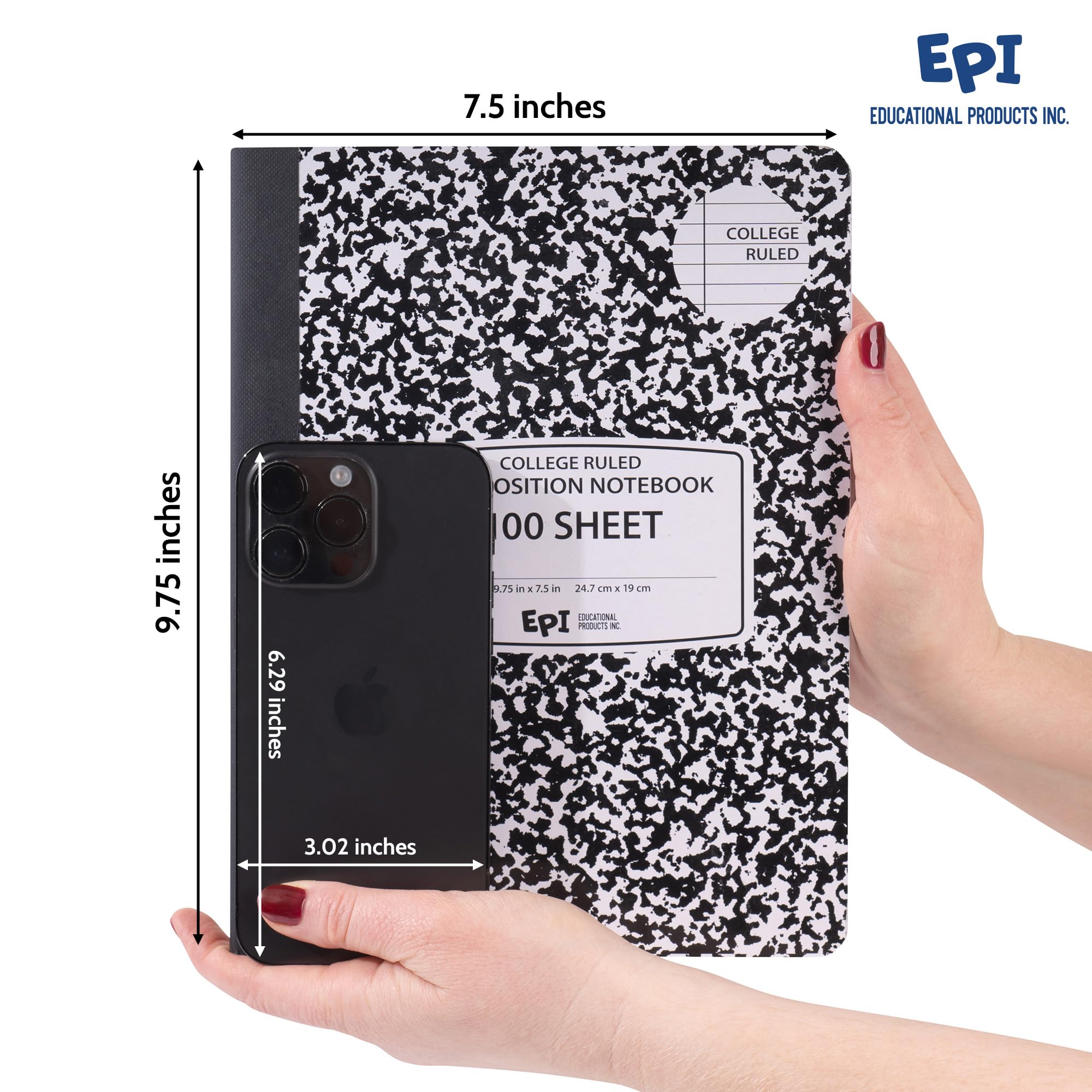 3 Pack - EPI Marble Hardcover Wide Ruled Composition Notebook | 200 Pages (100 Sheets), 9.75 x 7.5 in, Sturdy Sewn Binding | School, Office, Journaling, Notes