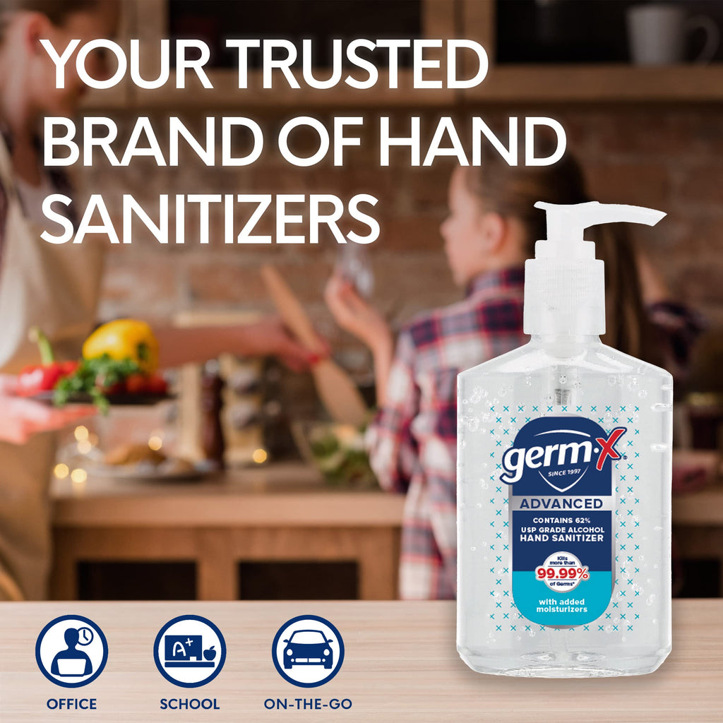 Germ-X Advanced Hand Sanitizer, 2 Fl Oz (Pack of 6), Less Drying Moisturizing Clear Gel, No Rinse Formula, Mini Travel Size for On-The-Go
