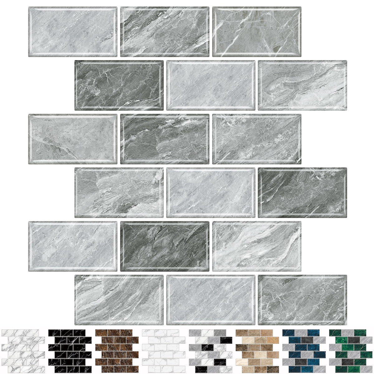 URCOLOR 10-Sheet Back Splashes for Kitchens Peel and Stick,12"x12" Self Adhesive Subway Wall Tiles Stick on backsplash Tiles for Bathroom Black Marble