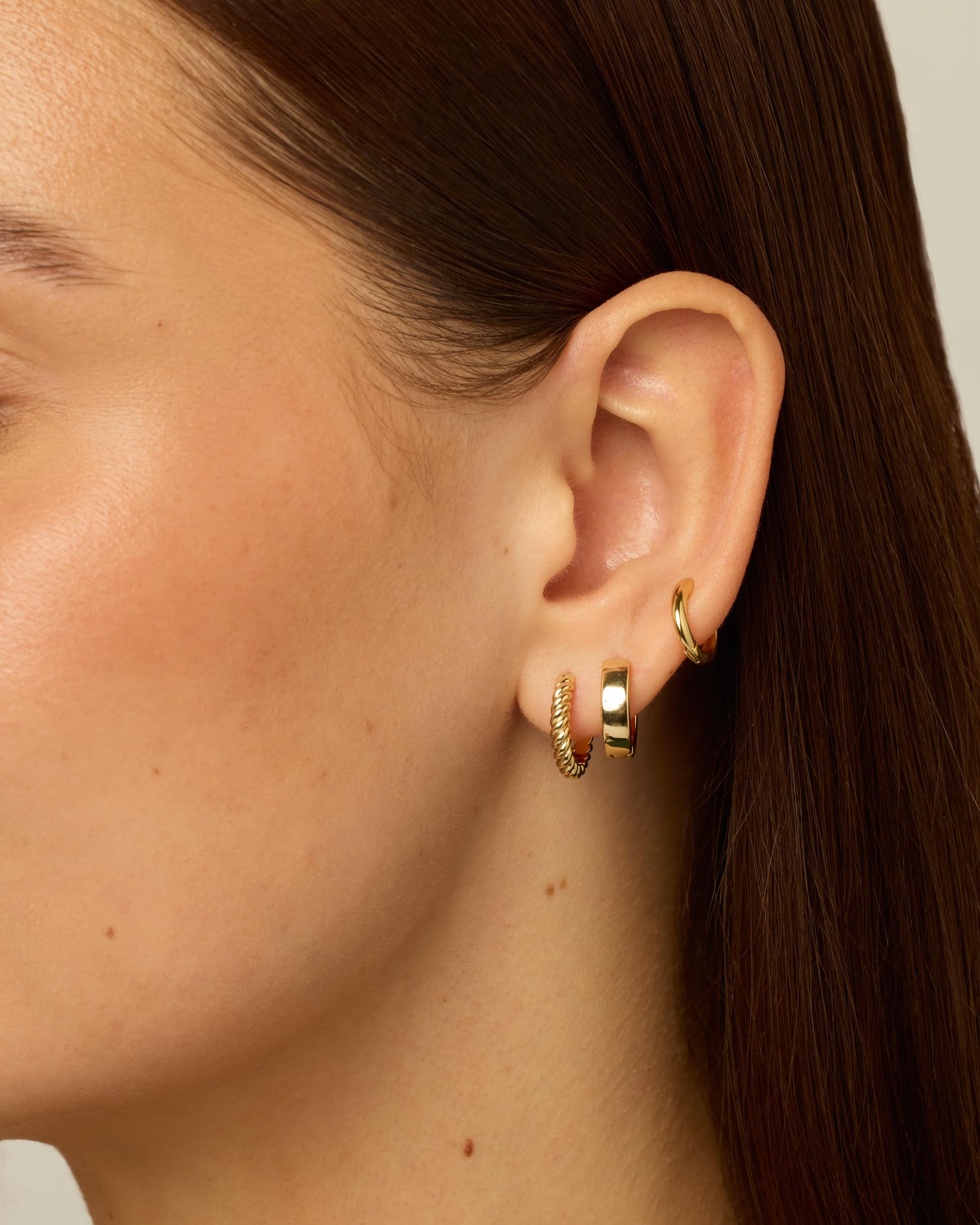 PAVOI Gold Hoop Earrings for Women - 14K-18K Yellow Gold Plated 925 Sterling Silver - Hypoallergenic 3-Pair Small Hoop Earings Set with Cubic Zirconia - Rope Teardrop & Chunky Huggie Styles Earscape Piercings