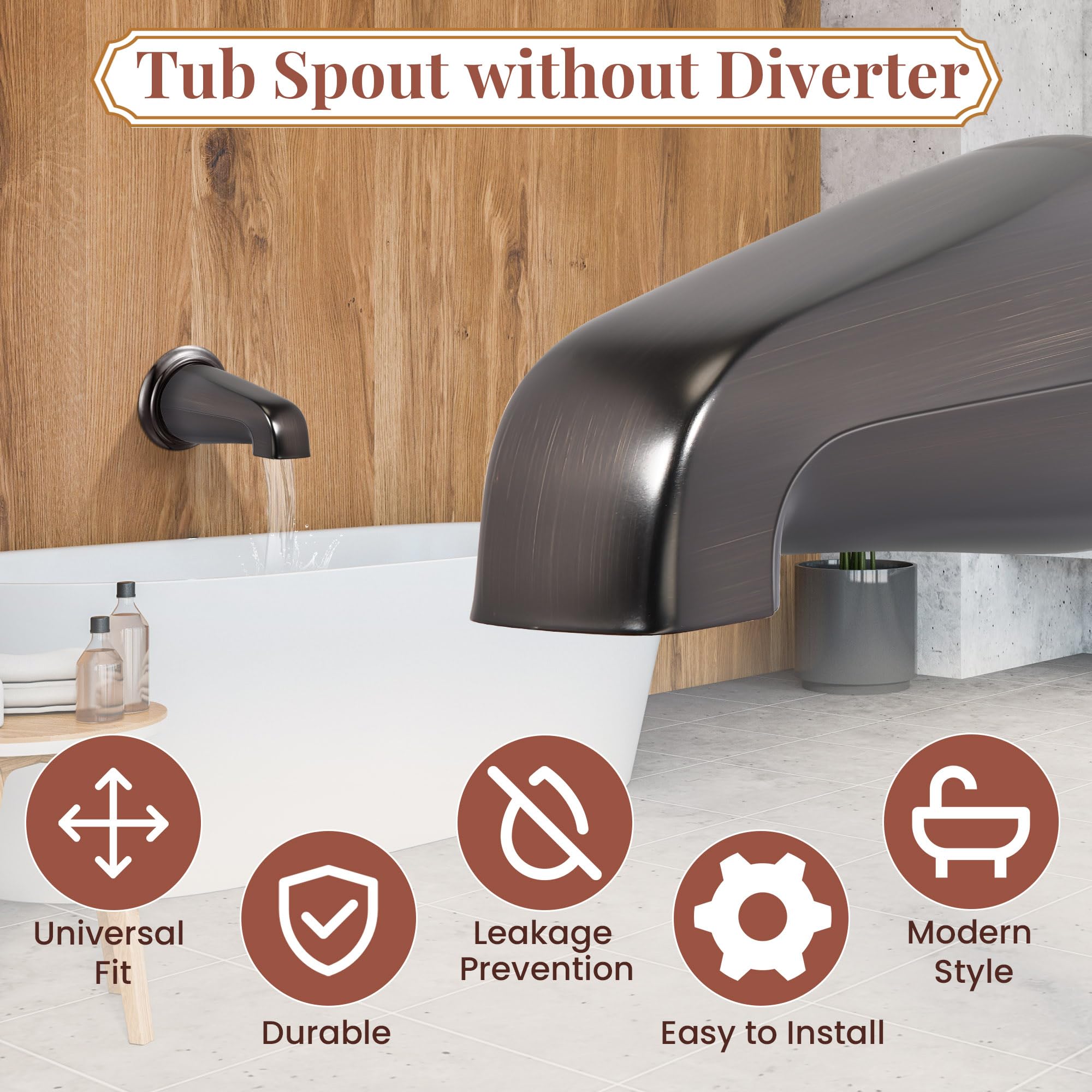 Dreyoo Tub Spout (Universal Fits 1/2" Copper Pipe, 1/2" IPS and 3/4" IPS), Bathroom Bathtub Faucet with Adapters and Hex Wrench(Brushed Nickel,Simple)