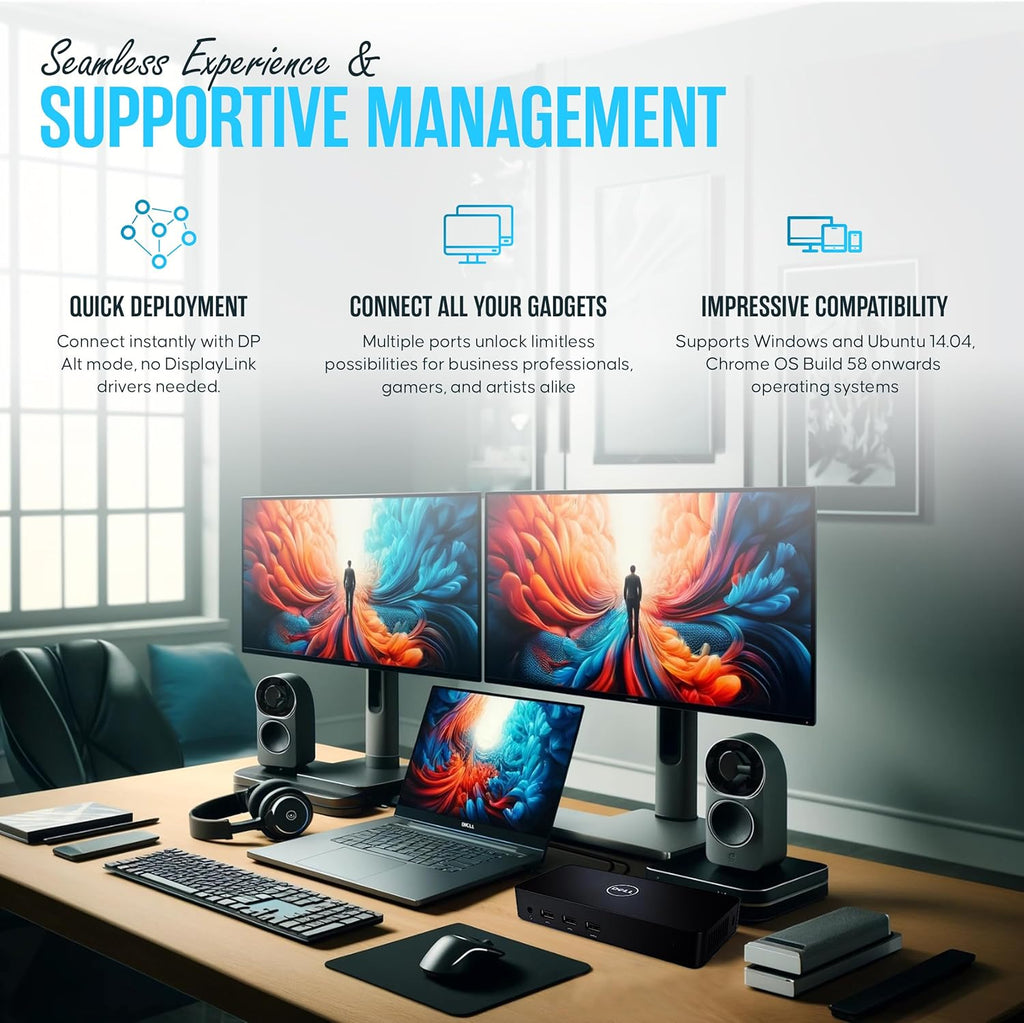 D6000 Dell Docking Station Dual Monitor with USB 3.0 & USB C - Universal Dock with 130W & HDMI Cable (Renewed)