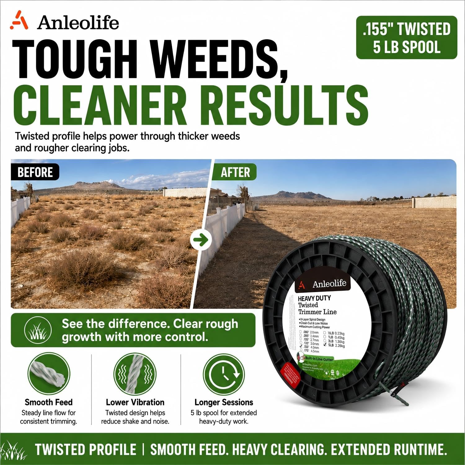 A Anleolife 1-Pound Heavy Duty Sawtooth 140-mil-by-108-ft Dual Core String Serrated Trimmer Line Donut for Walk Behind Wheeled Mowers with Built-in Line Cutter