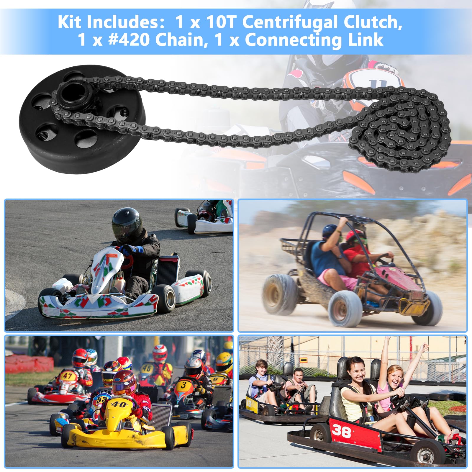Centrifugal Clutch 1" Bore 14 Tooth Go Kart Mini Bike Clutch with #40/41/420 Chain, fits for Engines with Straight Shaft 2-6.5hp