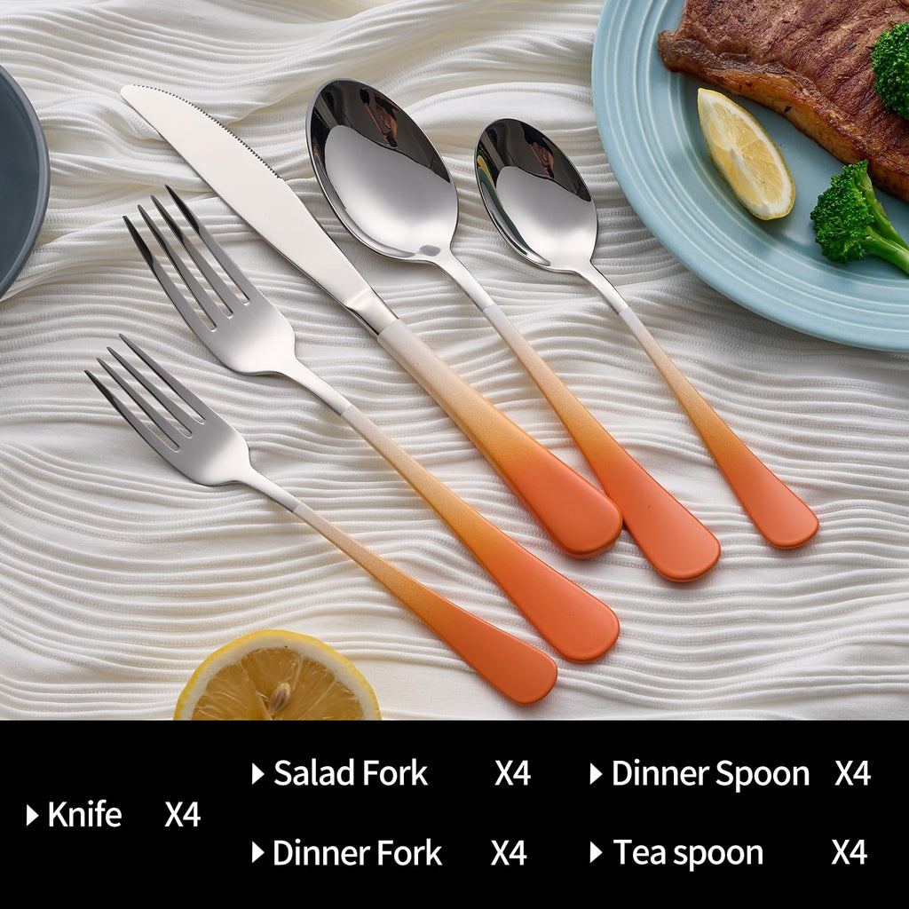 20-Pieces Blac and Pink Silverware Sets for 4,Pink Handle Stainless Steel Cutlery Set, Include Forks Spoons and Knives Set, Dishwasher Safe Utensil Sets for Home Restaurant