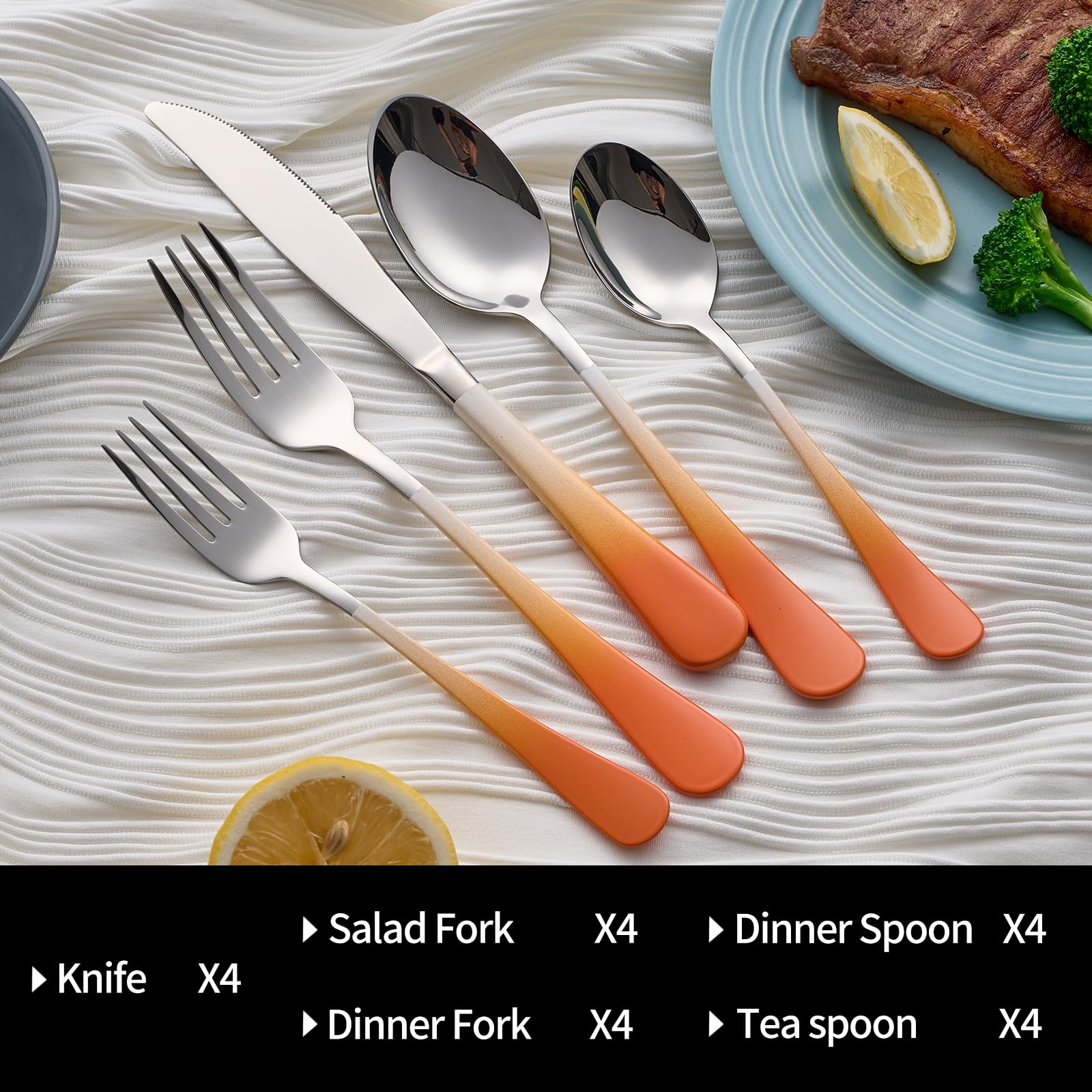 20-Pieces Blac and Pink Silverware Sets for 4,Pink Handle Stainless Steel Cutlery Set, Include Forks Spoons and Knives Set, Dishwasher Safe Utensil Sets for Home Restaurant