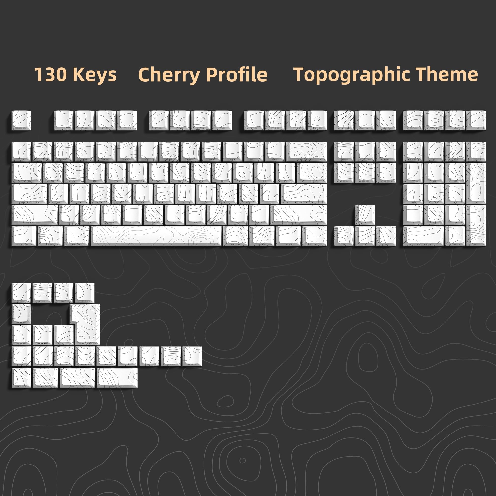 dagaladoo Black Topographic keycaps Double Shot PBT keycaps Shine Through Keyboard Keys Side Printed Key caps Cherry Profile Custom keycap Set for100%, 75%, 65%, 60% US Layout Mechanical Keyboard