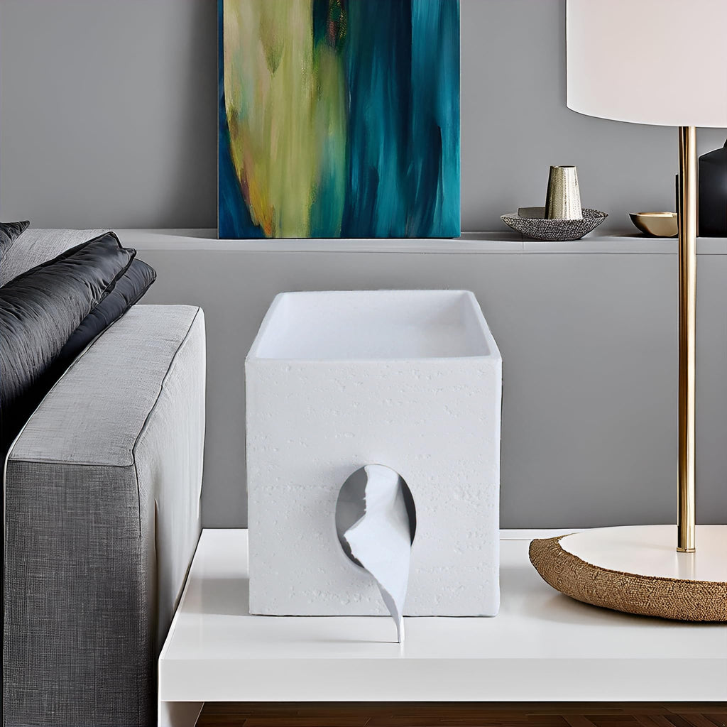 Hymmah Square Tissue Box Cover Holder with Tray,Unique Cube Design Tissue Dispenser Cover Decor for Vanity Counter Tops Also Great for Bedroom and Living Room