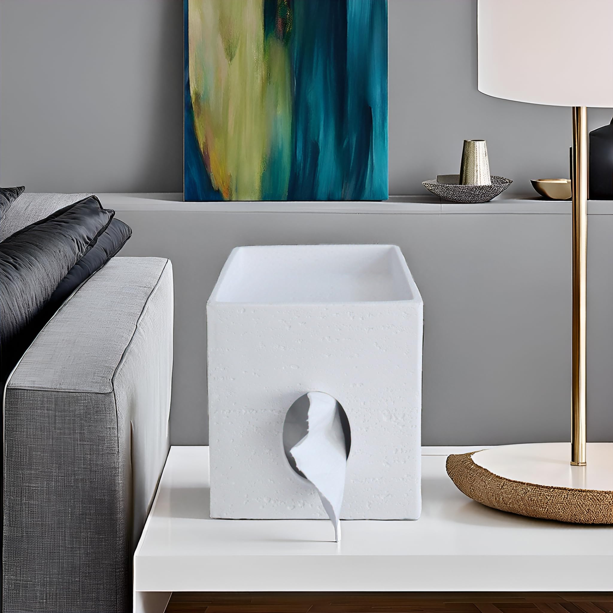 Hymmah Square Tissue Box Cover Holder with Tray,Unique Cube Design Tissue Dispenser Cover Decor for Vanity Counter Tops Also Great for Bedroom and Living Room