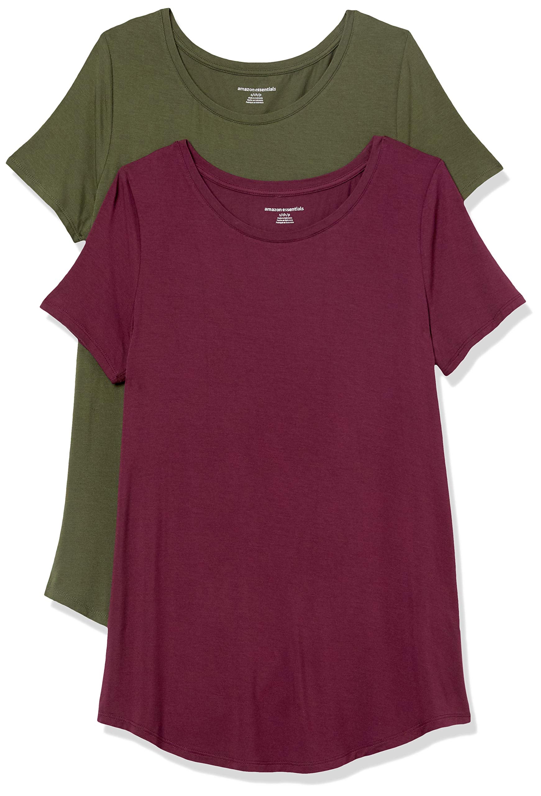 Amazon Essentials Women's Short-Sleeve Scoopneck Tunic Tops, Pack of 2