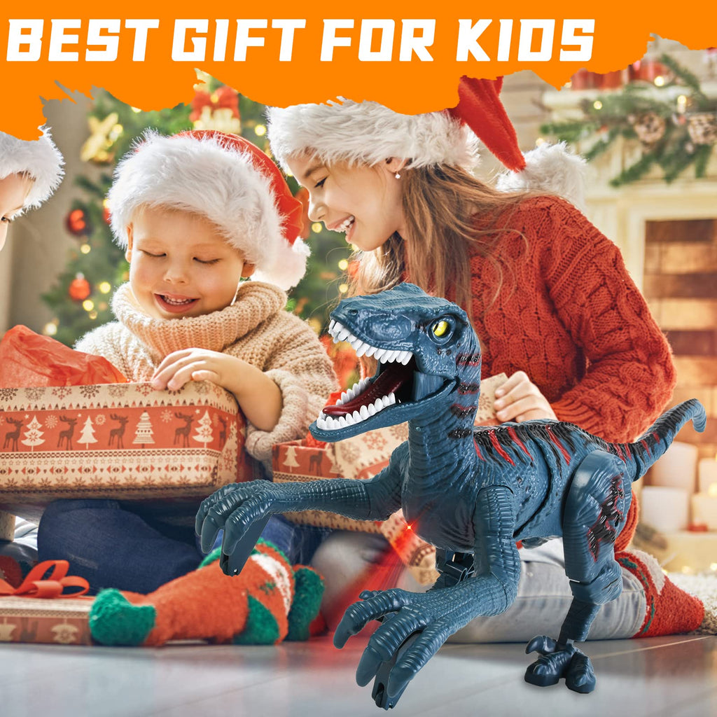 Remote Control Dinosaur Toys for Kid - Walking Dinosaur Toys for Boys 5-7，RC Jurassic Velociraptor Toys 8-12，Robot 3-5 with Light Sounds Birthday Gift Toy for Boys Age 3+ Rechargeable Black