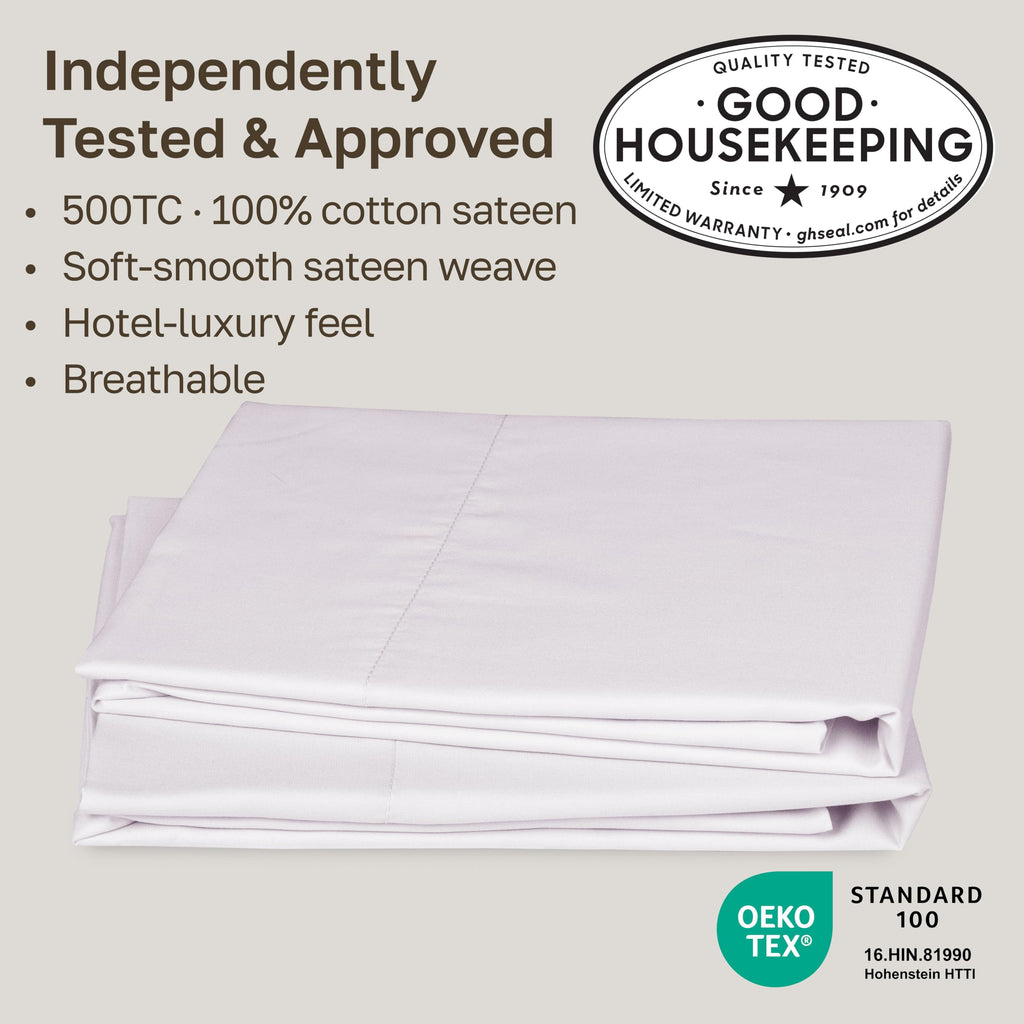 CALIFORNIA DESIGN DEN Soft & Silky 500 Thread Count 100% Cotton is Cool & Smooth, White Pillowcases Queen Size Fits Standard & Queen Pillows (Pure White)