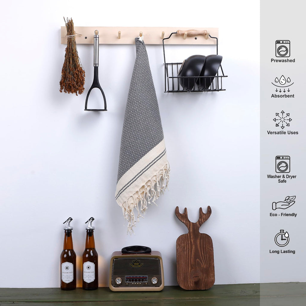 Evelynen Turkish Hand Towels for Bathroom & Kitchen Towels Decorative Set of 2 | Boho Farmhouse Hand Towels with Hanging Loops for Face, Tea, Dish, Kitchen & Bath | %100 Cotton (16" x 32" - Beige)