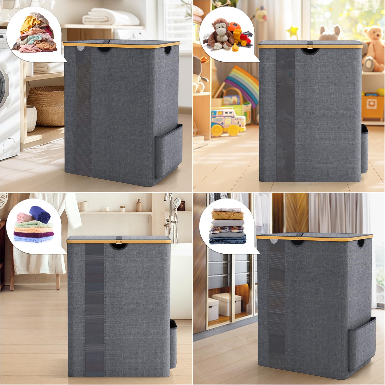 BlissTotes Laundry Basket with Lid, 100L Clothes Laundry Hamper with Handles and Removable Laundry Bag, Breathable Design Hamper with Lid for Bedroom, Bathroom, Dorm, Laundry Room - Beige