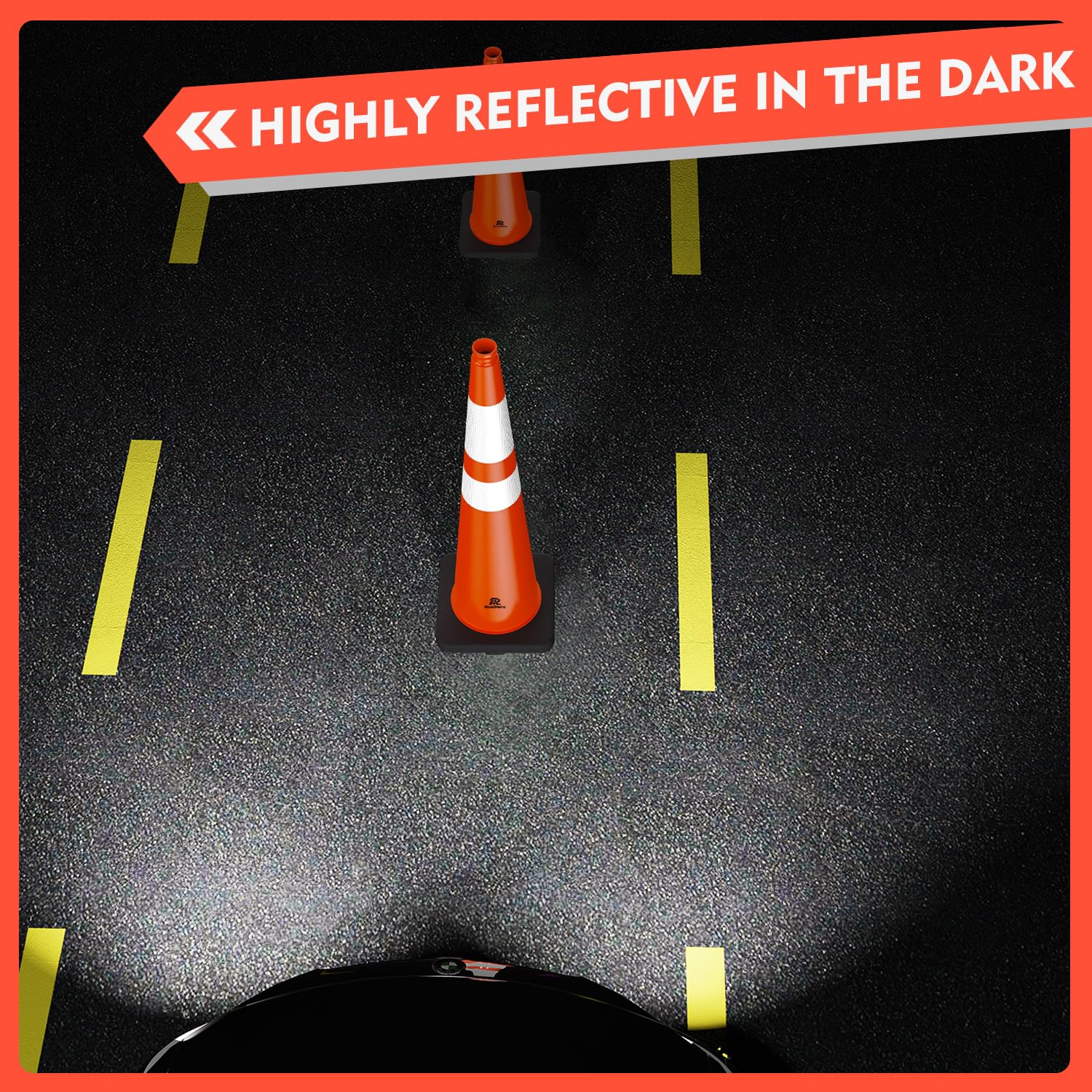 RoadHero 4 Pack Traffic Safety Cones 18 Inch with Black Weighted Base, Plastic PVC Cone, Orange Cones with Reflective Collar, Cones for Parking Lot, Construction Events, Road Safety