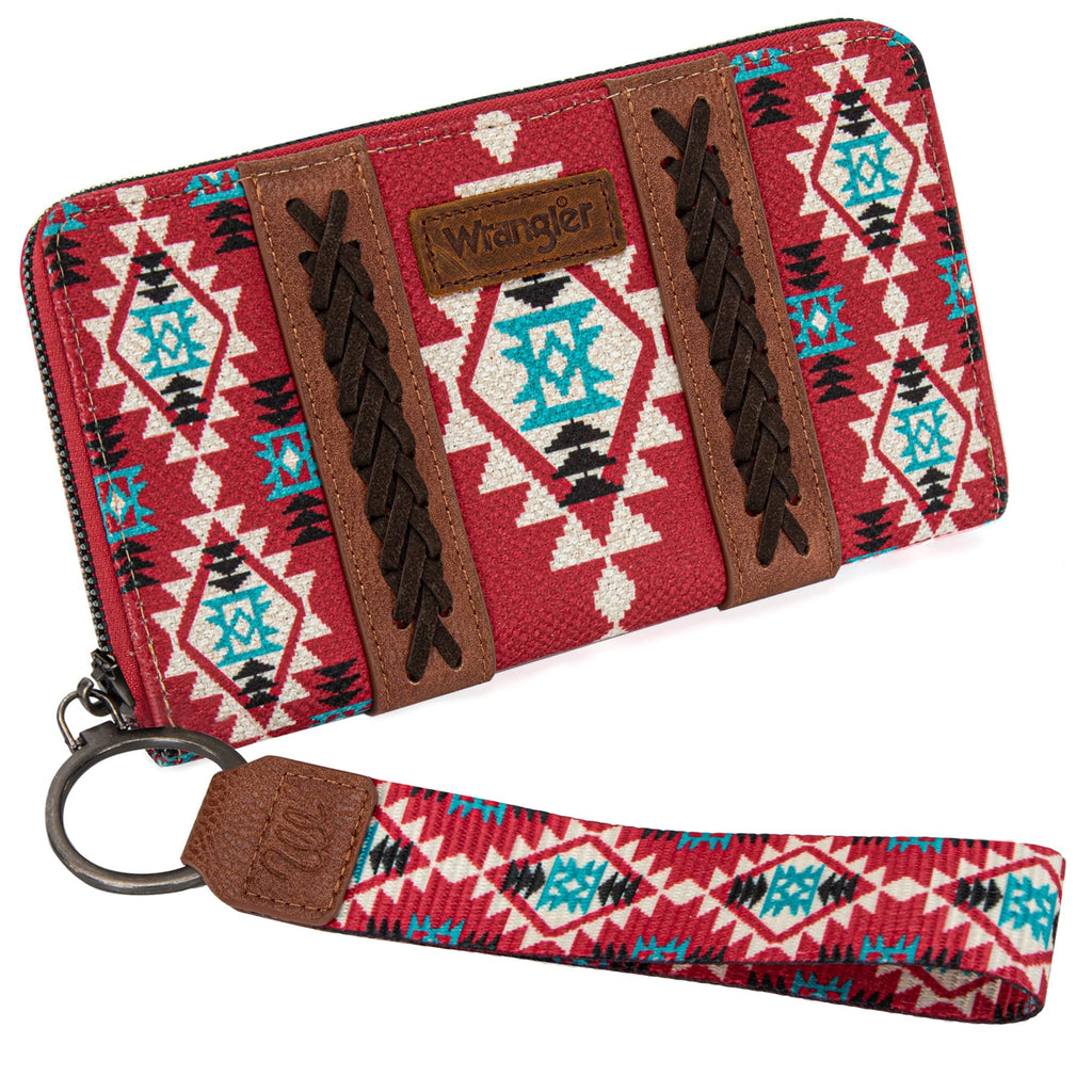 Wrangler Wallet Purse for Women Western Aztec Clutch Wristlet Wallet with Credit Card Holder
