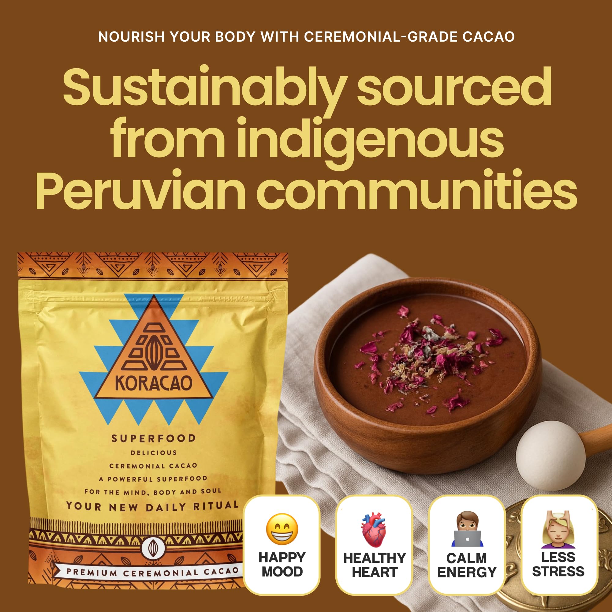 KORACAO Sustainably Harvested Cacao | Ideal Superfood for Everyday Bliss | Ceremonial Grade Cacao | Enhance Your Spiritual Journey with Ancient Superfood Delight - 1 Pound