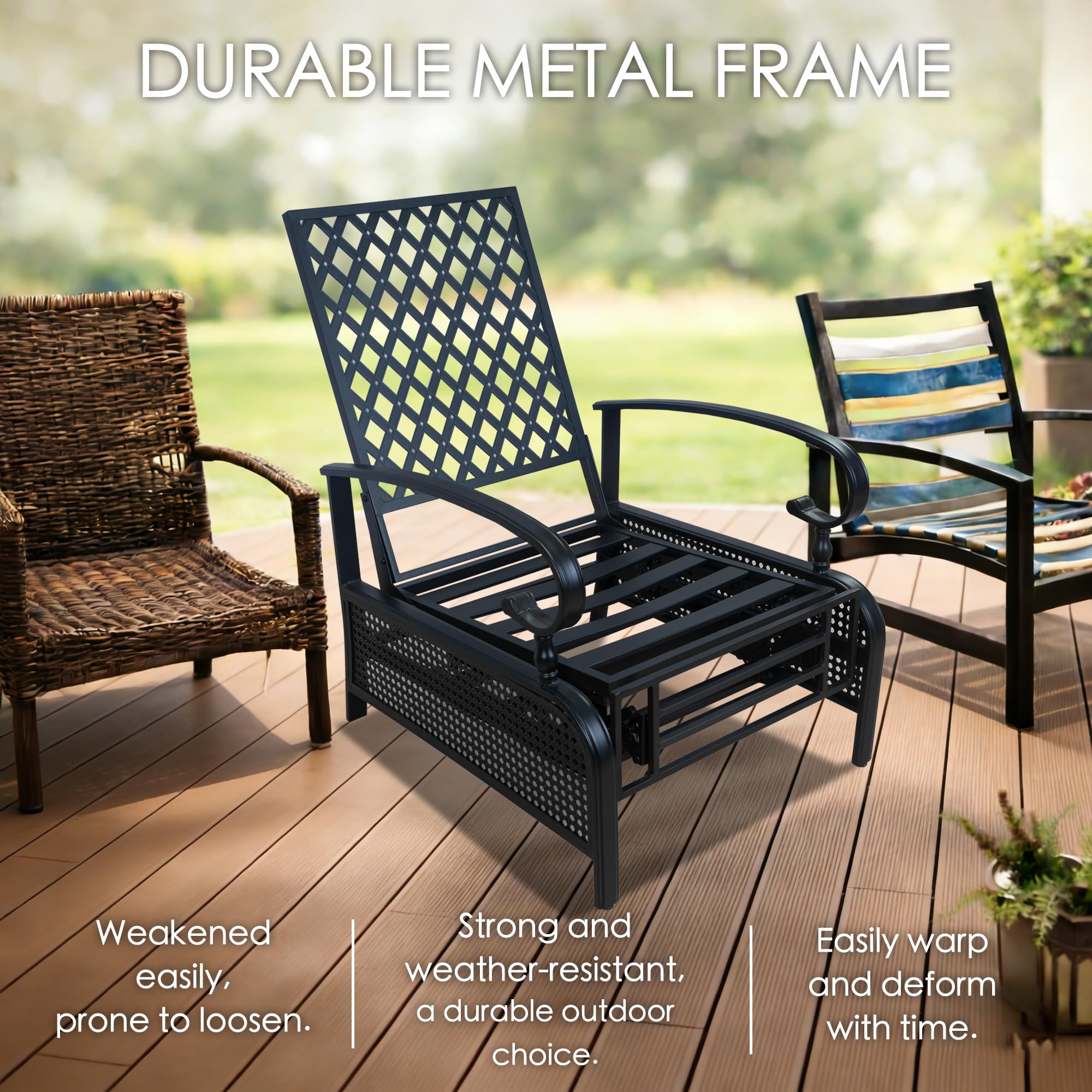 Kozyard Adjustable Outdoor Reclining Lounge Chair, Cushioned Patio Chaise Lounge with Extendable Metal Frame for Sunbathing, Reading & Relaxing – Comfortable Outdoor Recliner, Aqua