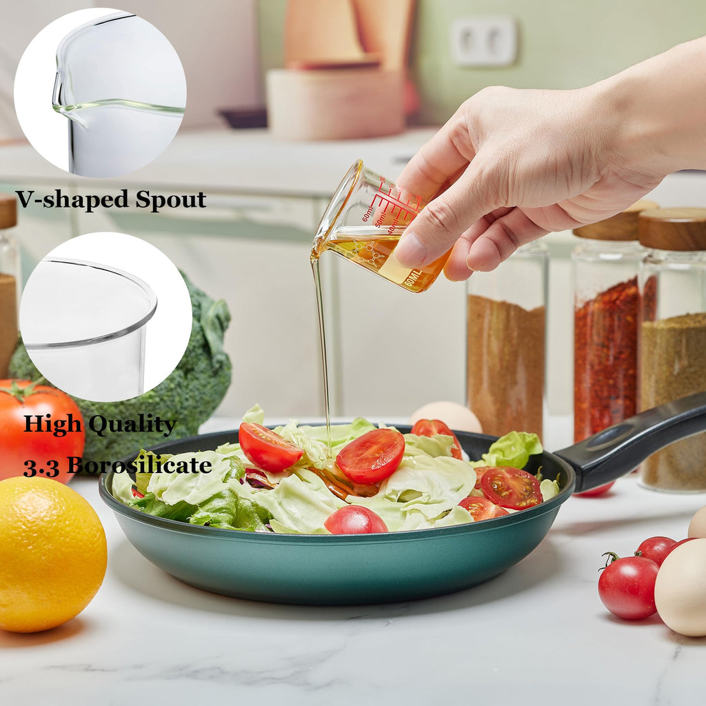 High Borosilicate Glass Measuring Cup-V-Shaped Spout，Glass Measuring Beaker for Kitchen or Restaurant, Easy to Read, 30 ML (1 Oz)-Pack of 2