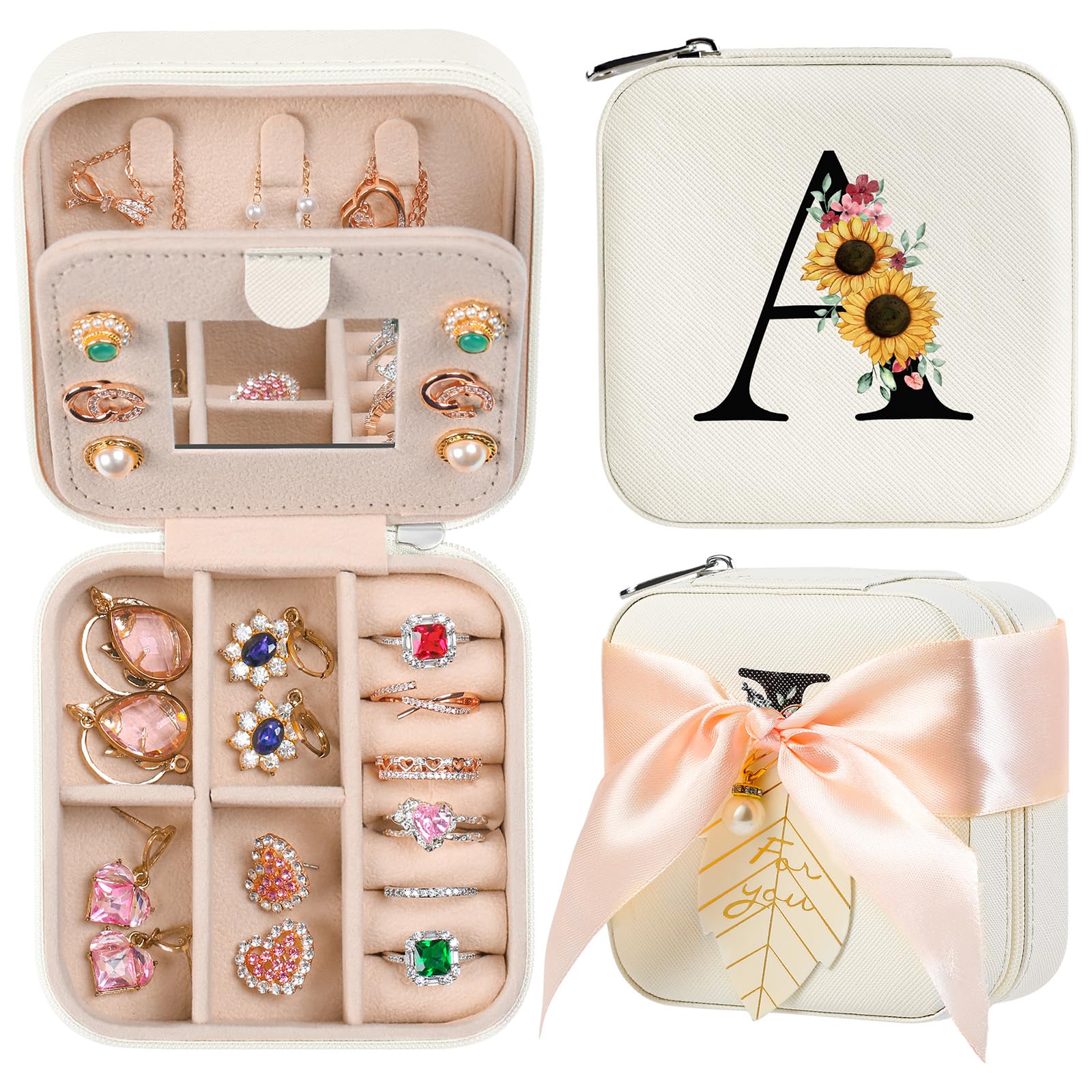AYGXU Travel Jewelry Box for Women and Girls - Small Case With Initial A-Z - Teacher Gifts