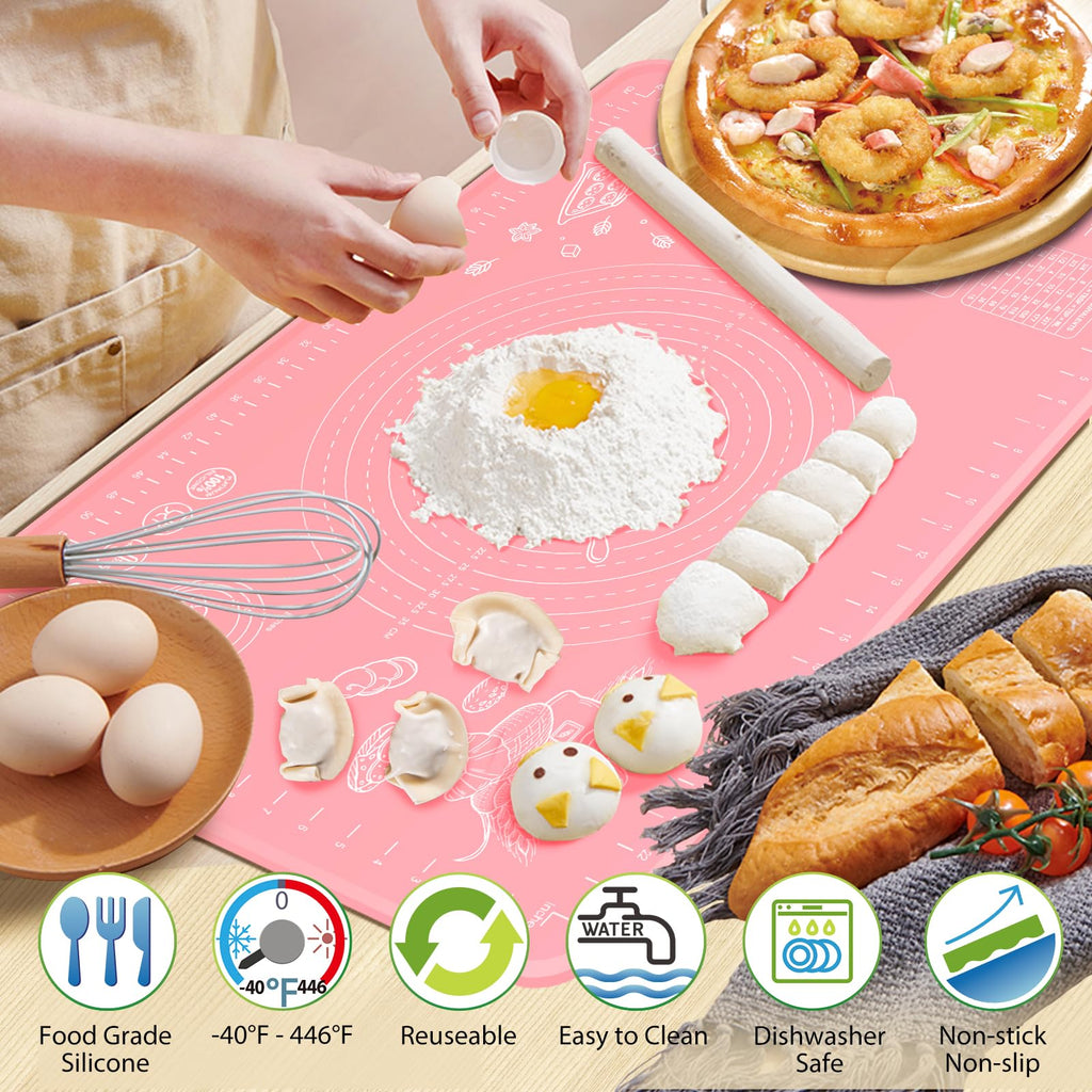 Silicone Baking Mat 24" x 16" Extra Thick Non-stick Pastry Mat with Measurements and Edge Heightening, Food Grade Silicone for Countertop Dough Rolling Making Bread, Cookies, Pizza, Fondant, Pasta