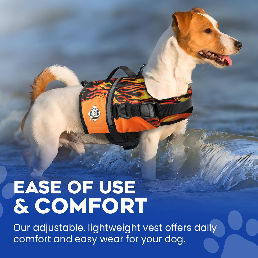 Dog Life Jacket — Premium Swim Vest with SafeChin Anti-Choke Collar | PAWS Aboard Blue & Yellow | RapidLift Rescue Handle, D-Ring, Reflective Trim | Boating, Kayaking, Pool | XX-Small (Under 6 lbs)