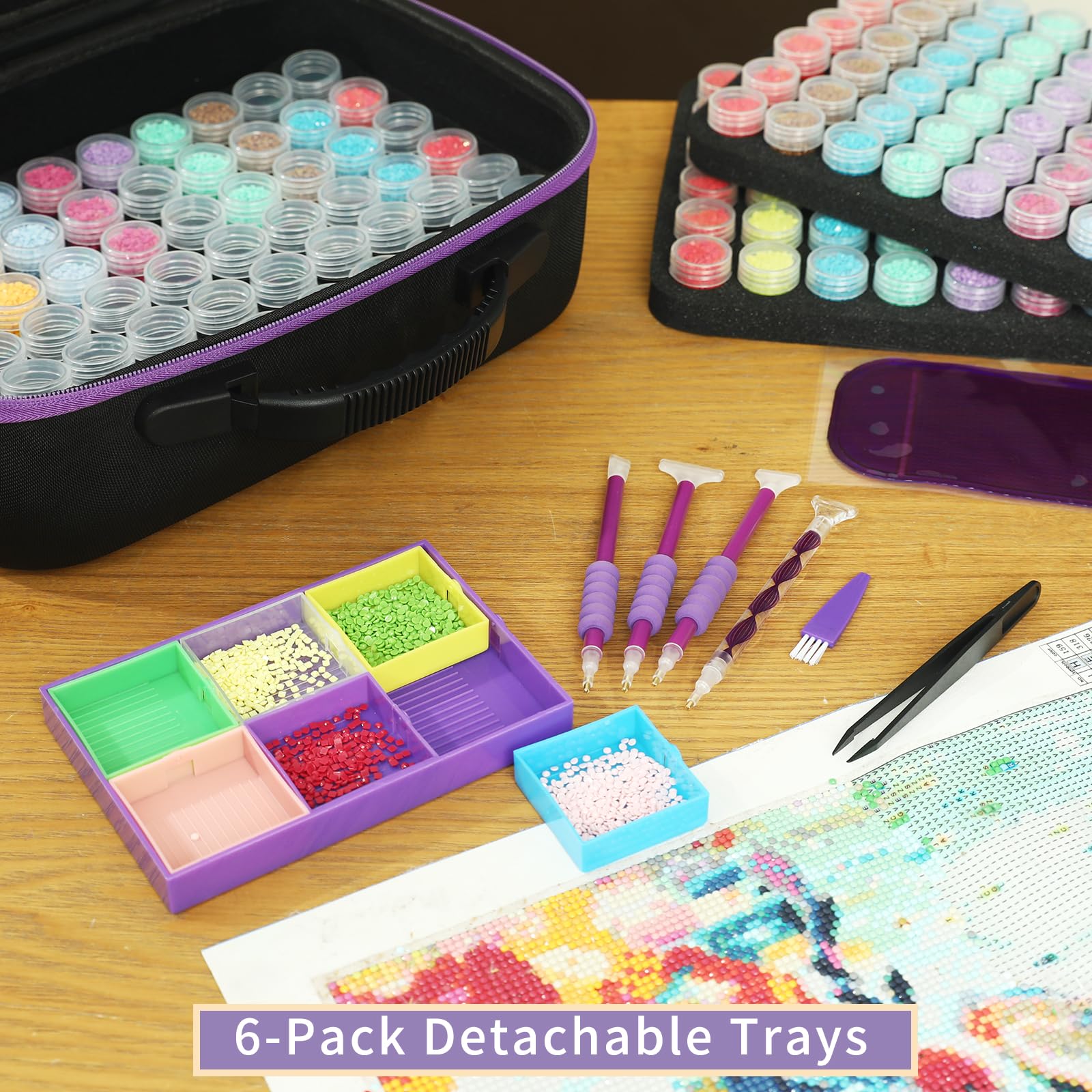 Douorgan Diamond Painting Storage Containers Portable Bead Organizer Shockproof Bead Art Storage Case Jewelry Beads Storage Box (30 Small Boxes)